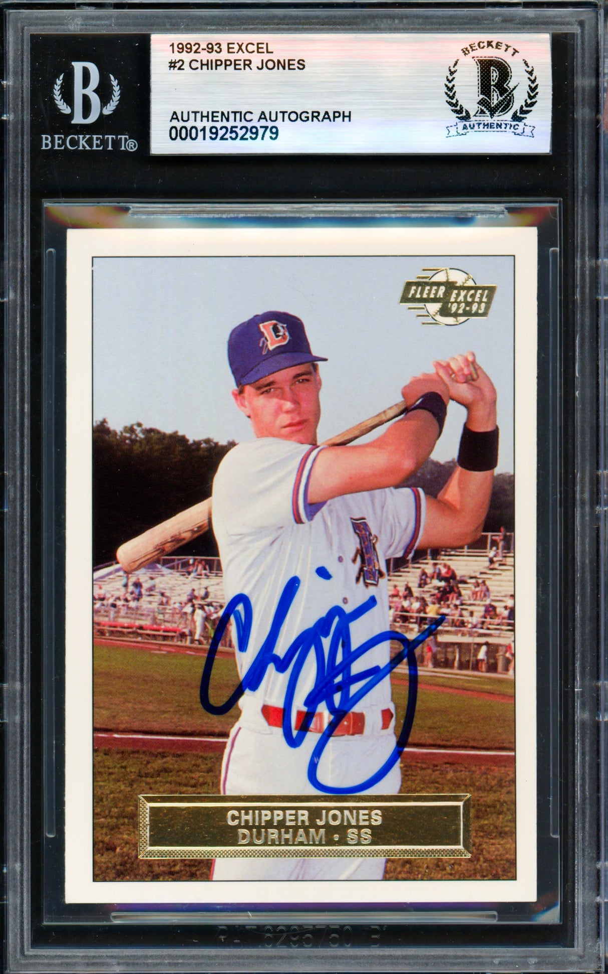 Chipper Jones Autographed 1992-93 Fleer Excel Rookie Card #2 Atlanta Braves Beckett BAS #19252979