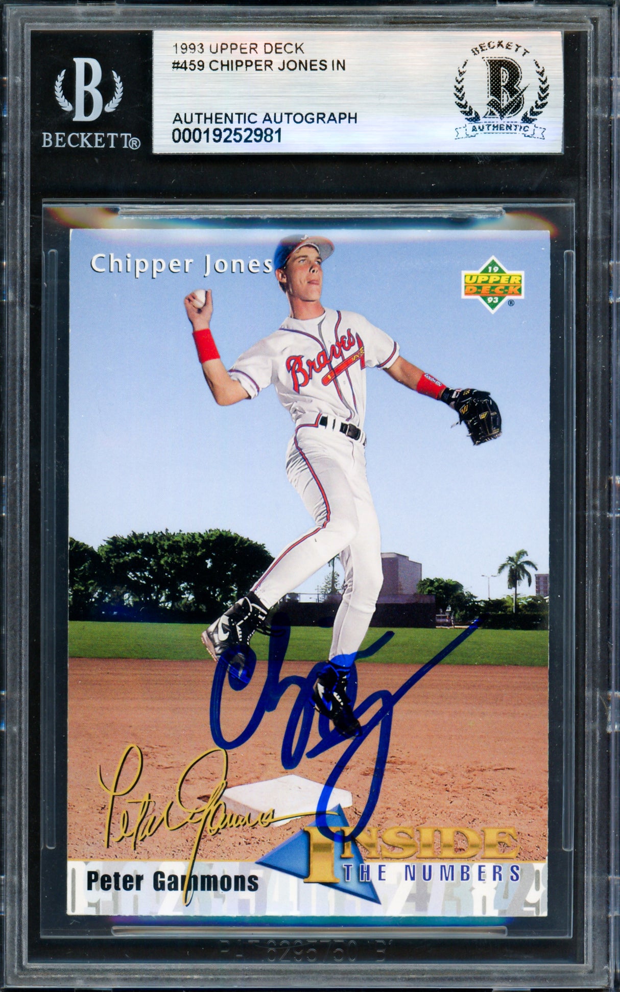 Chipper Jones Autographed 1993 Upper Deck Rookie Card #459 Atlanta Braves Beckett BAS #19252981