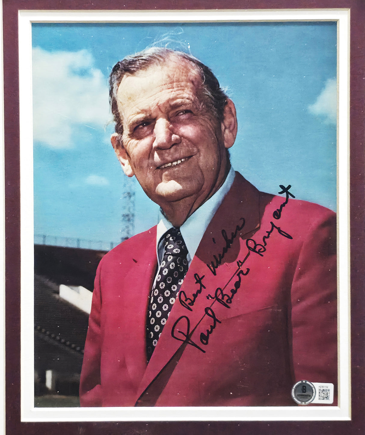 Paul Bear Bryant Autographed Framed 8x10 Photo Alabama Crimson Tide "Best Wishes" Beckett BAS #AE85159