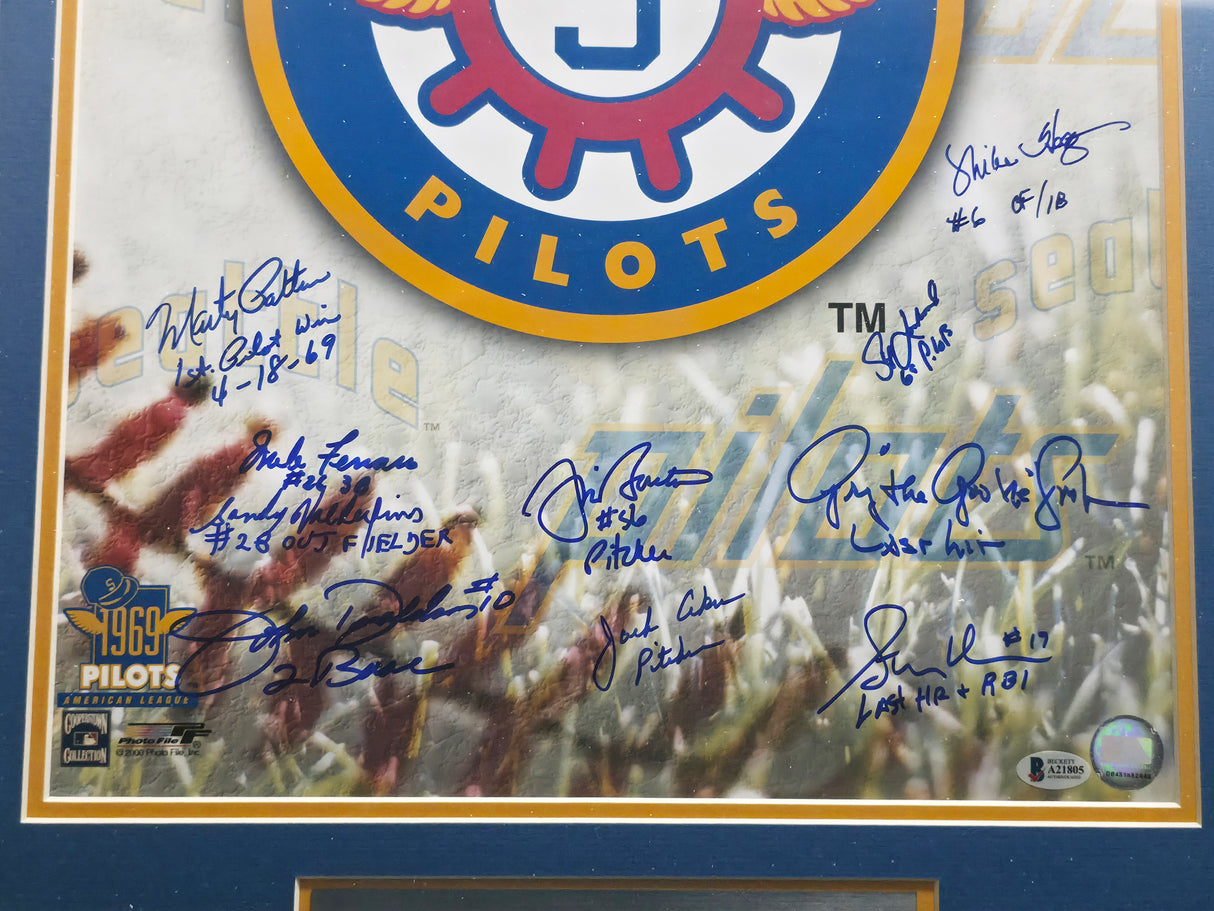 1969 Seattle Pilots Team Autographed Framed 16x20 Photo With 18 Signatures Beckett BAS #A21805