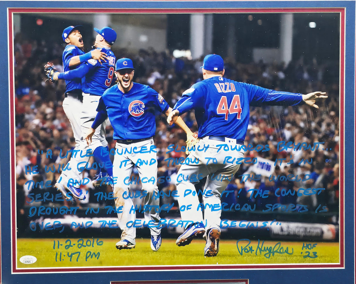 Pat Hughes Autographed Framed 16x20 Photo Chicago Cubs 2016 World Series Play By Play JSA #AU79273