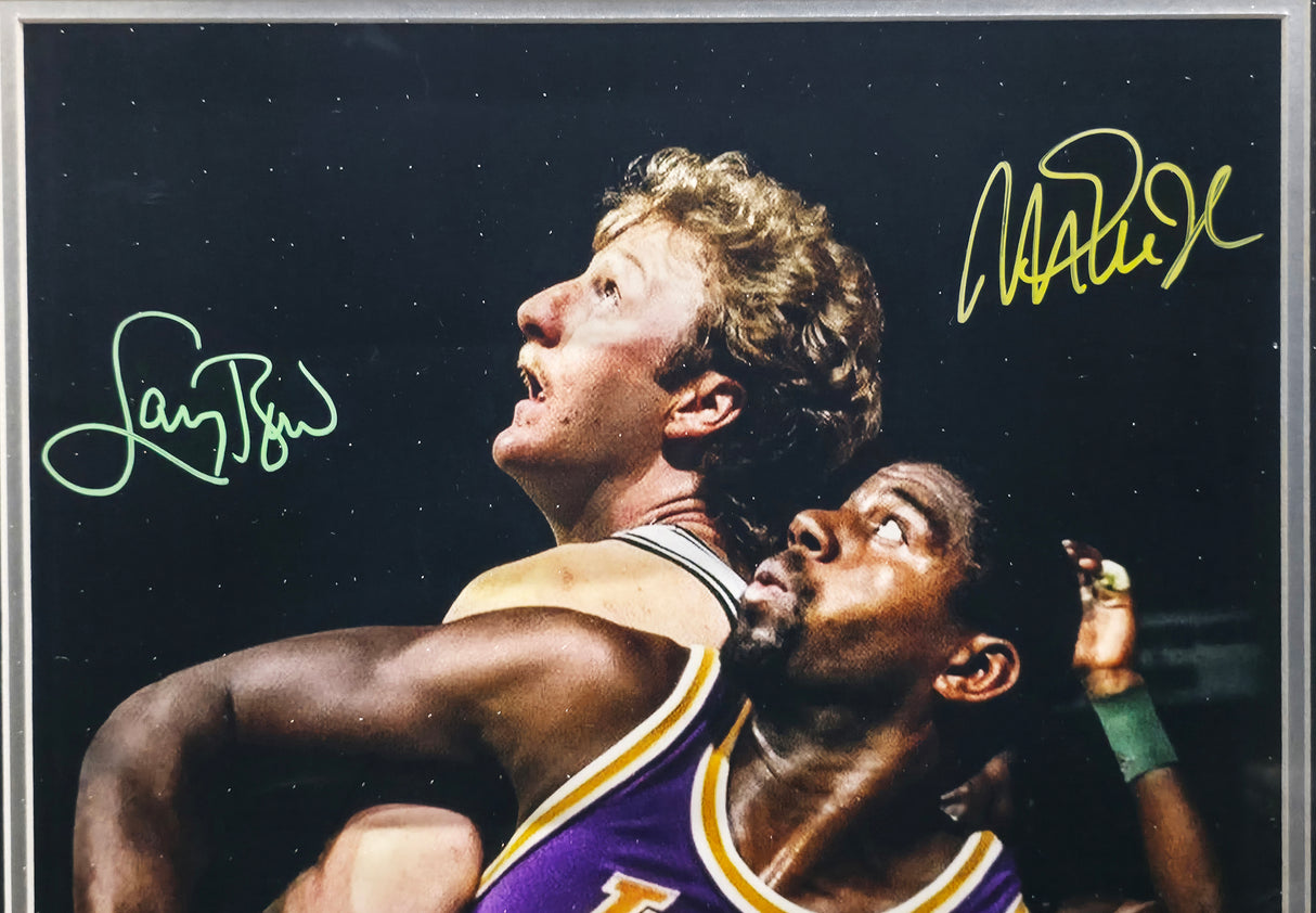 Larry Bird & Magic Johnson Autographed Framed 16x20 Photo (Creased) Beckett BAS Witness #3W385628