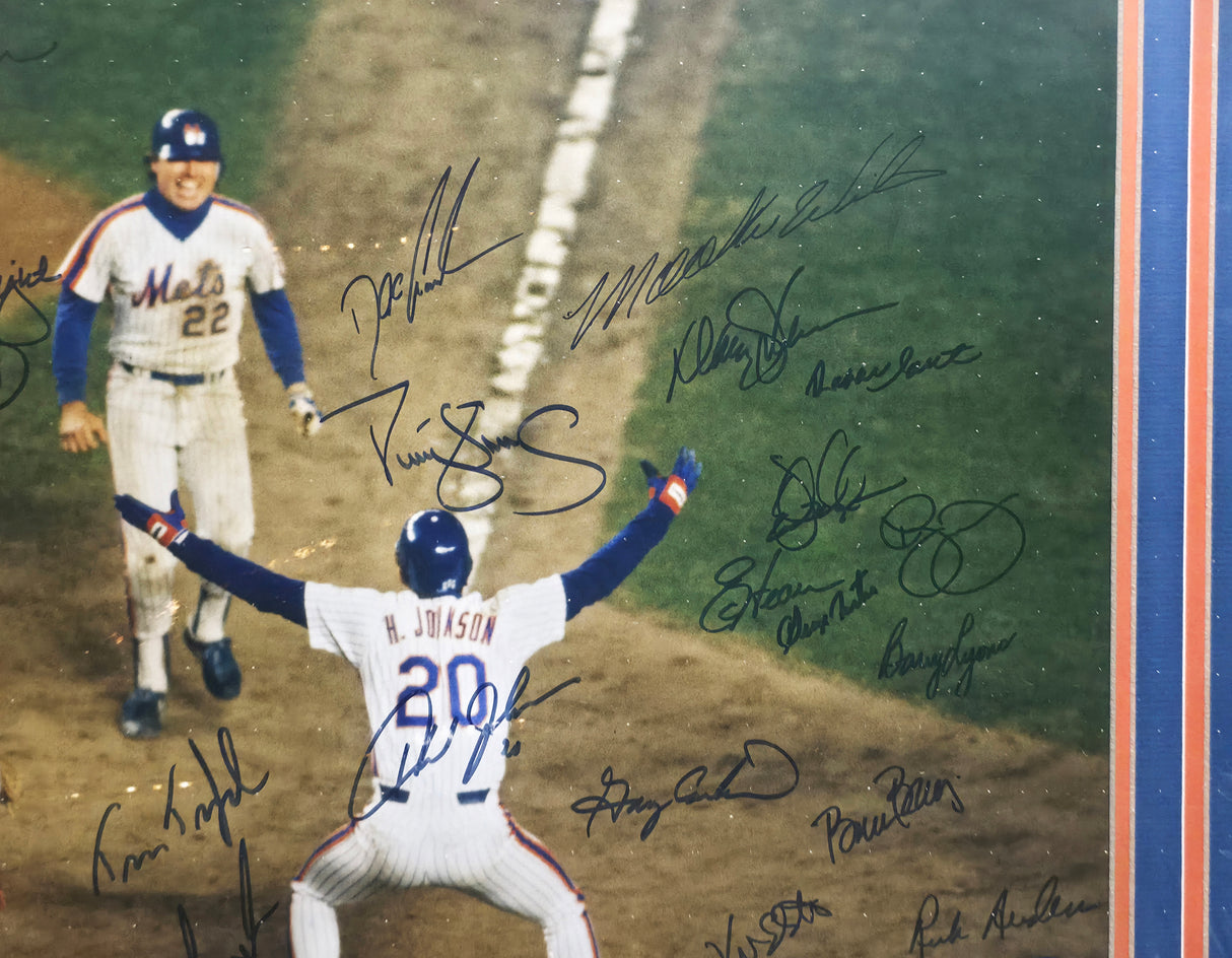 1986 New York Mets World Series Champions Autographed Framed 16x20 Photo With 26 Signatures Including Gary Carter MLB Holo #LH180734