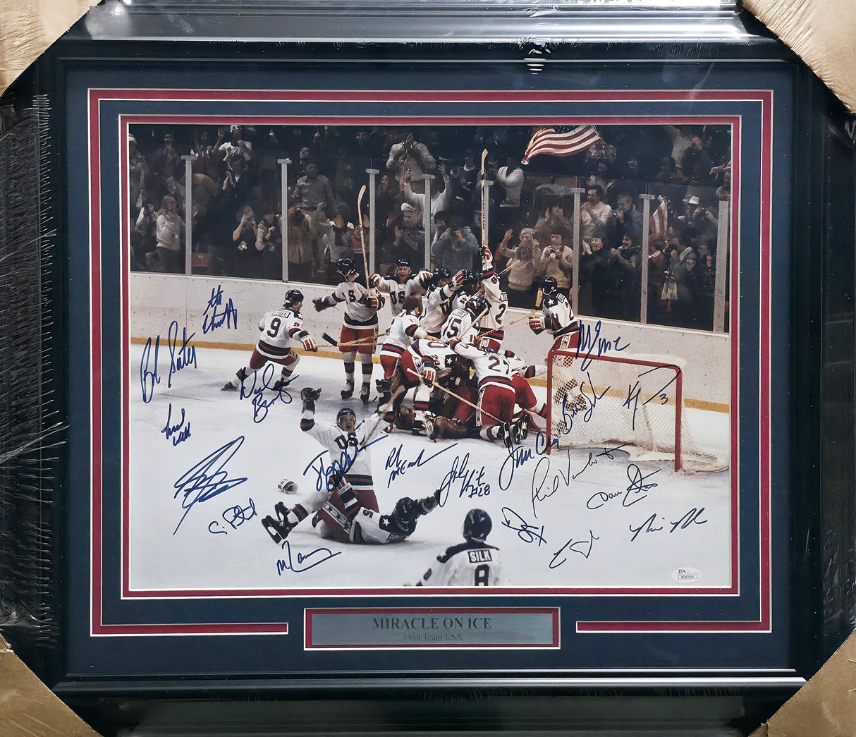 1980 Team USA Miracle On Ice Autographed Framed 16x20 Photo With 19 Signatures Including Mike Eruzione JSA #W547014