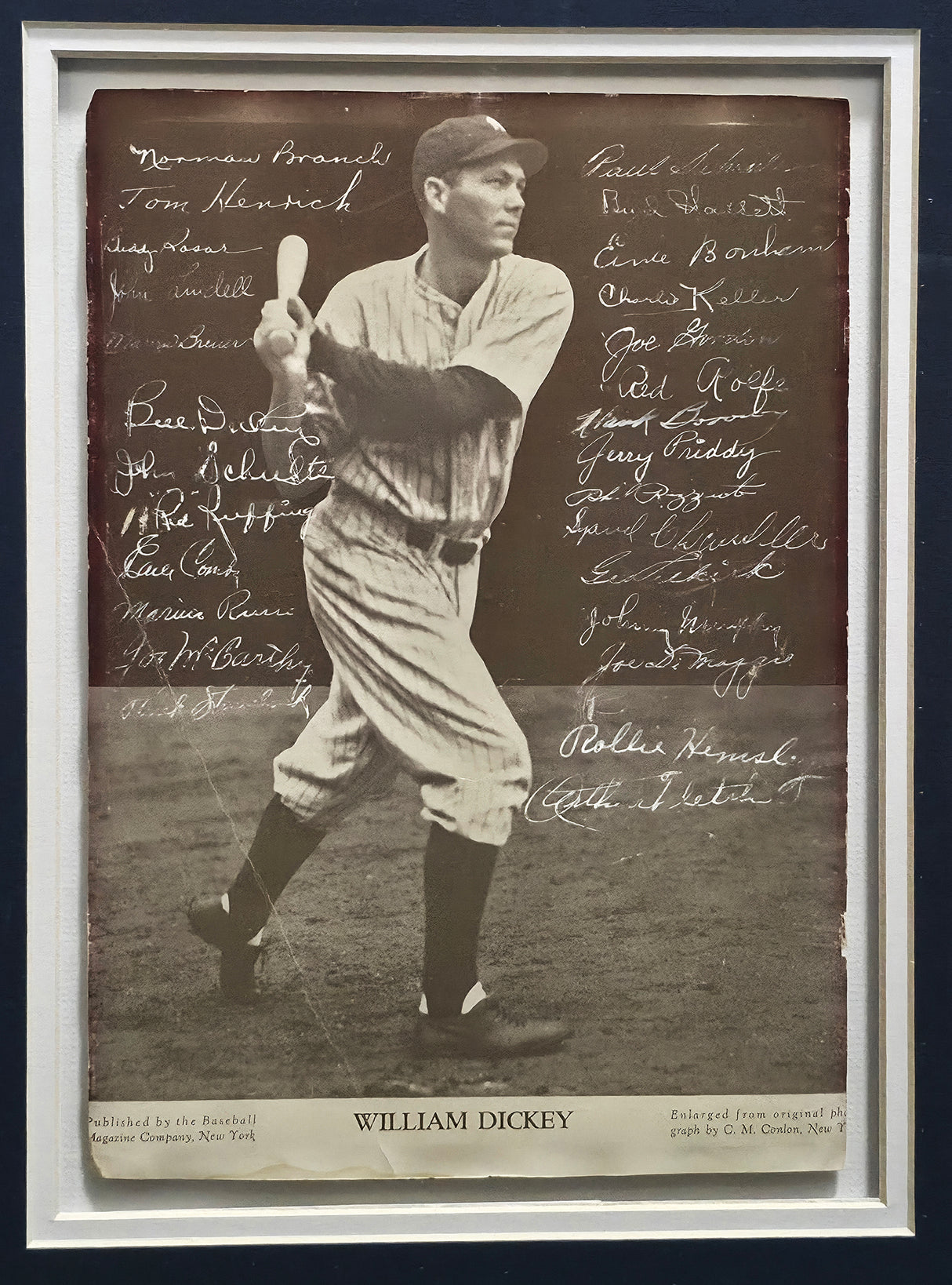 1941-42 New York Yankees Team Autographed Framed 7x10 Photo With 27 Signatures Including Joe DiMaggio Beckett BAS #AE49195