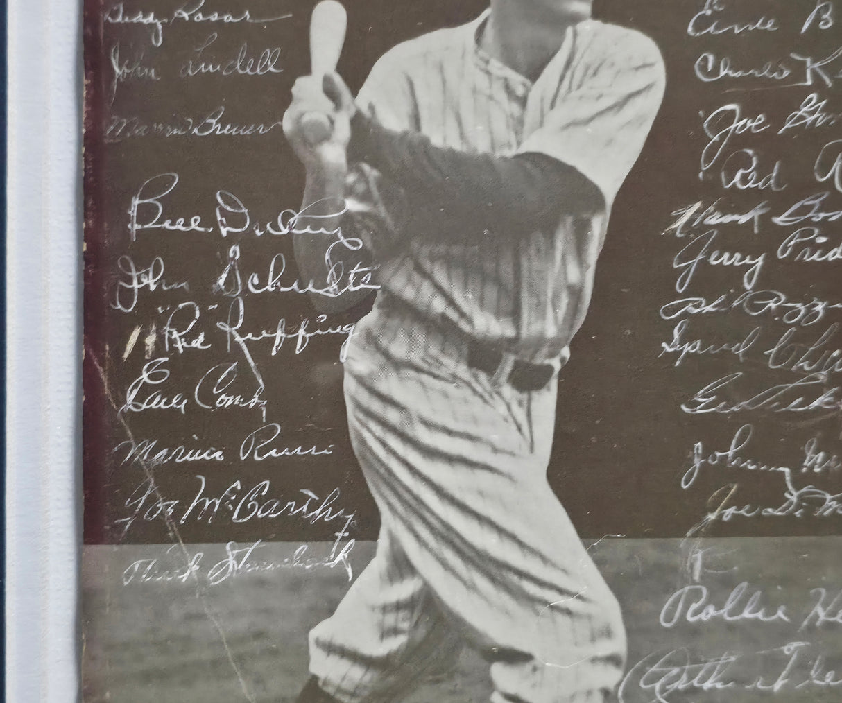 1941-42 New York Yankees Team Autographed Framed 7x10 Photo With 27 Signatures Including Joe DiMaggio Beckett BAS #AE49195