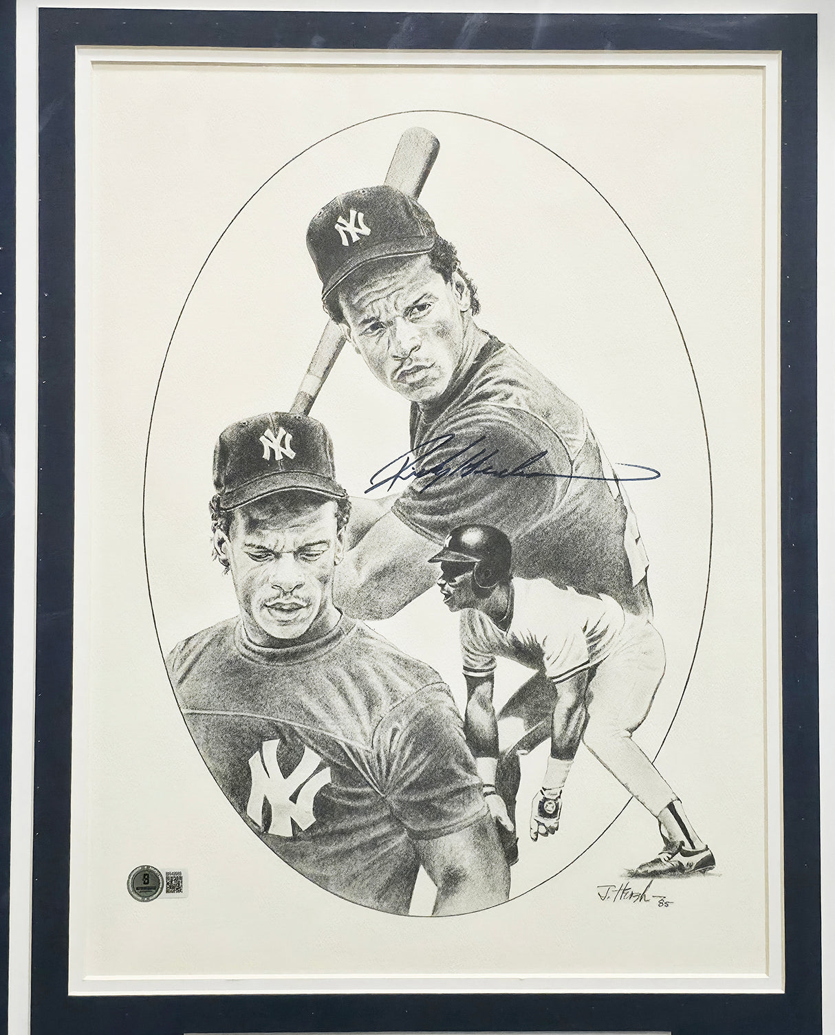 Rickey Henderson Autographed Framed 12x16 Lithograph Photo New York Yankees Beckett BAS QR #BR49989