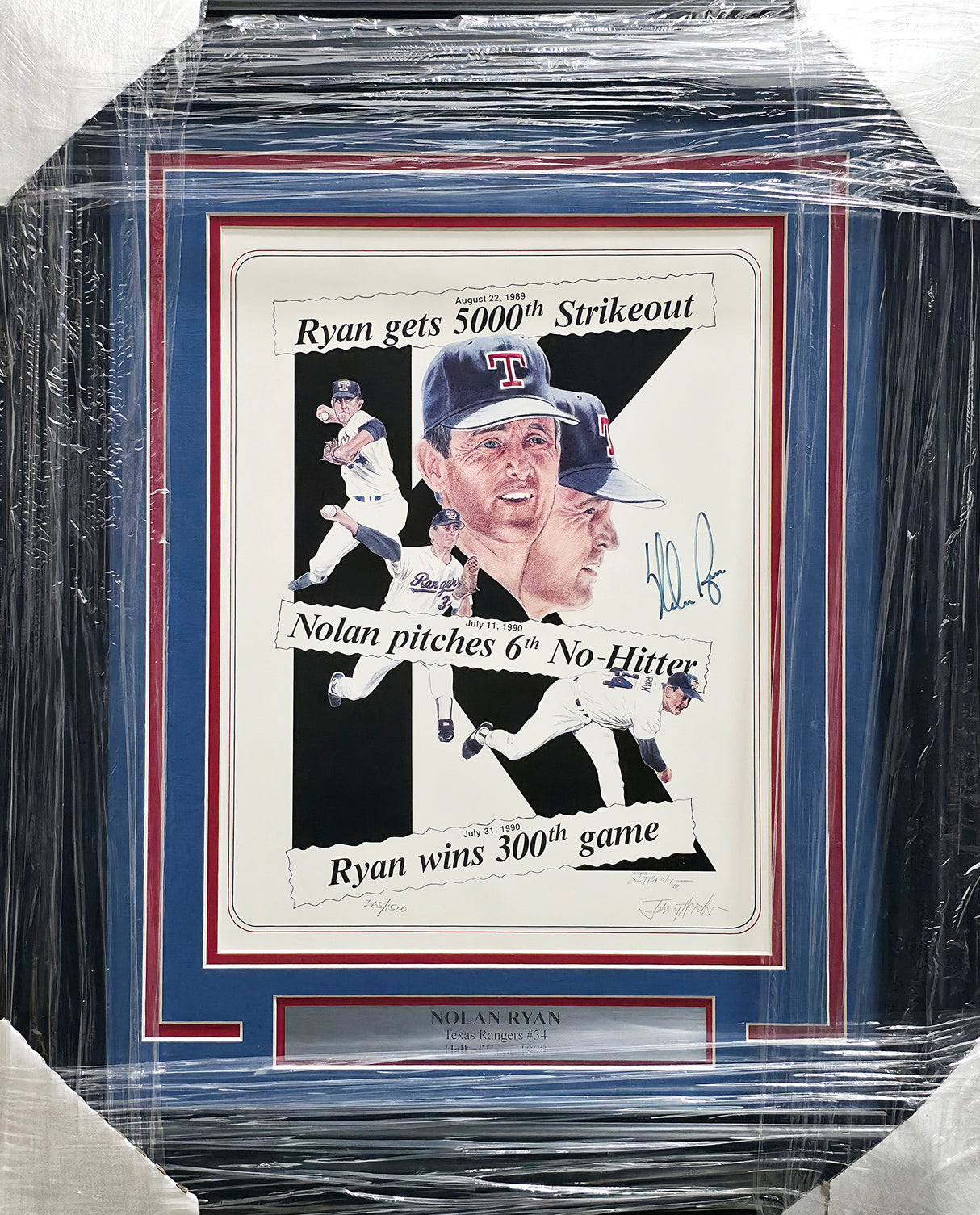 Nolan Ryan Autographed Framed 11x14 Photo Texas Rangers #365/1500 PSA/DNA #S05928