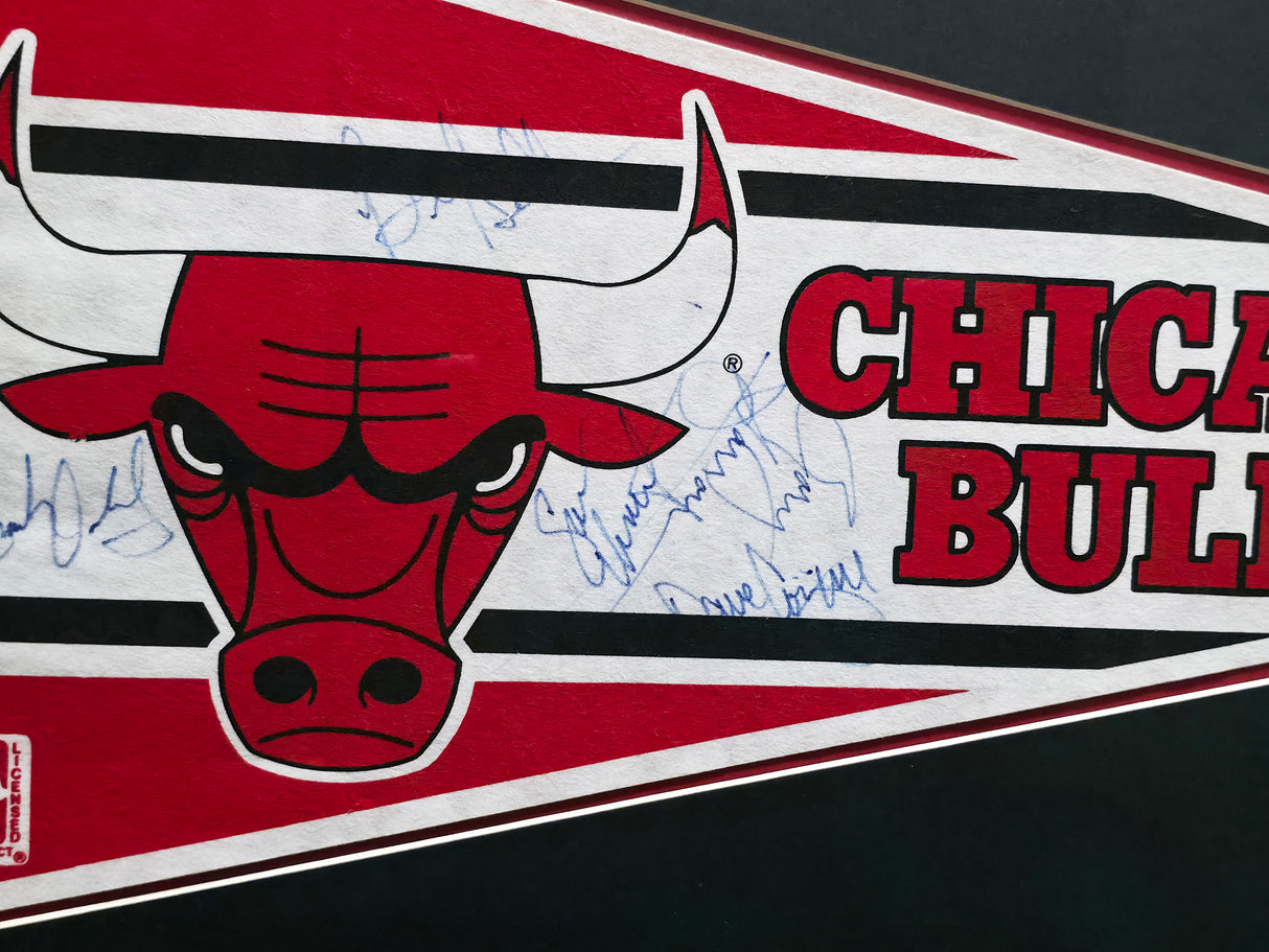 1988 Chicago Bulls Autographed Framed Pennant With 6 Signatures Including Michael Jordan (Vintage) Beckett BAS #AE36613