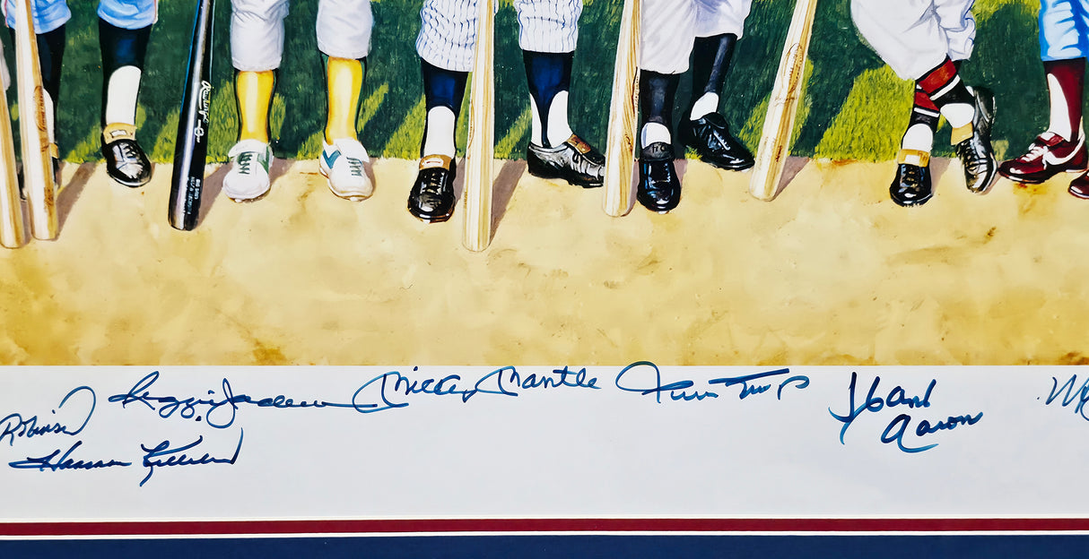 500 Home Run Club Autographed Framed 22x38 Lithograph Photo With 11 Signatures Including Mickey Mantle & Joe DiMaggio #483/1000 PSA/DNA SKU #265783