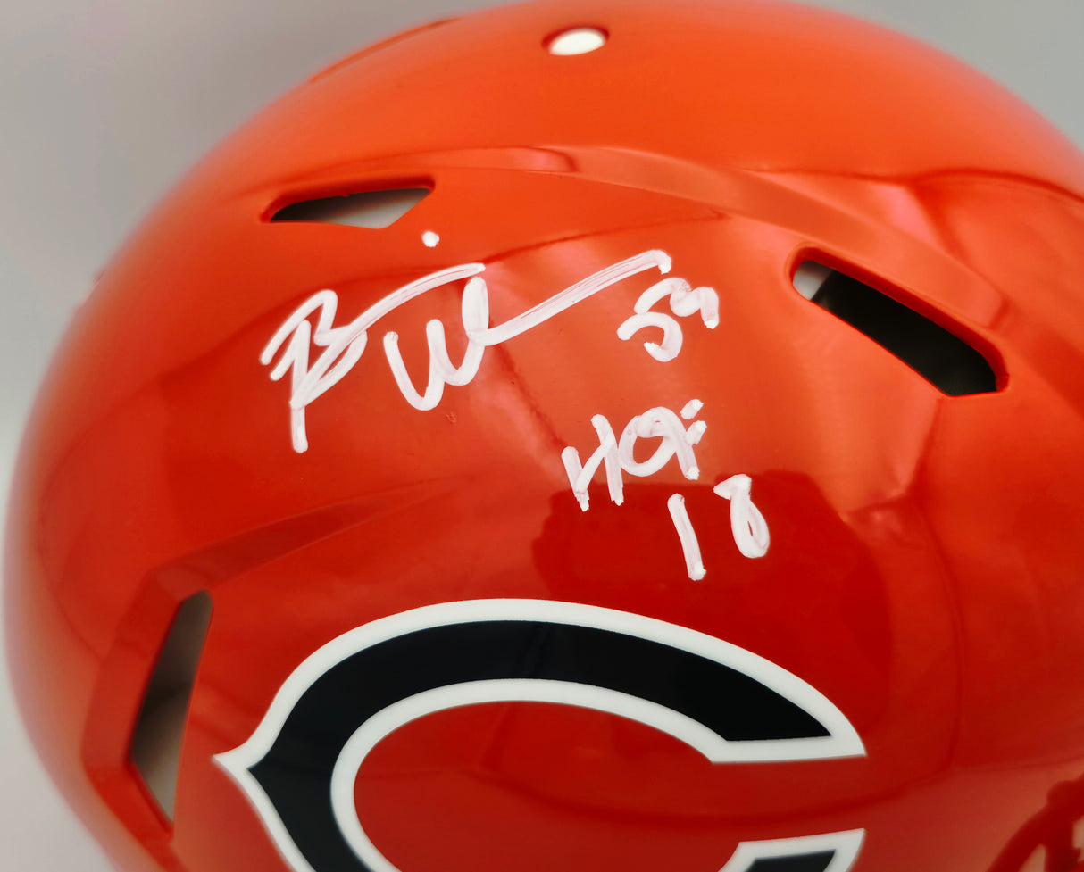 Brian Urlacher Autographed Chicago Bears Orange Full Size Speed Authentic Helmet "HOF 18" Beckett BAS Witness #4W155642