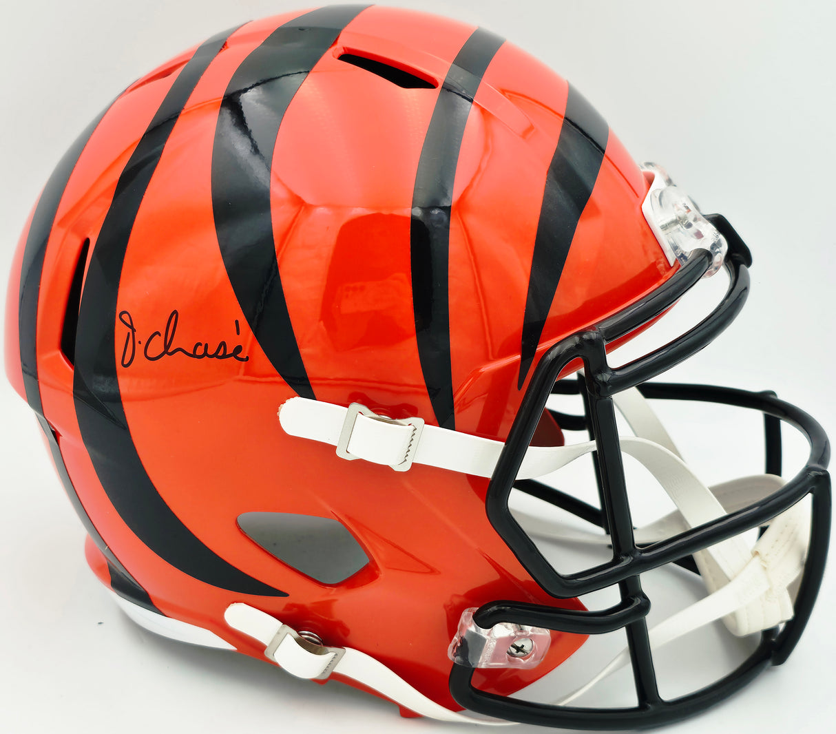 Ja'Marr Chase Autographed Cincinnati Bengals Orange Full Size Speed Replica Helmet Beckett BAS QR #FI08259