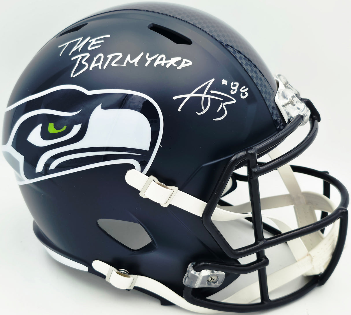 AJ Barner Autographed Seattle Seahawks Blue Full Size Speed Replica Helmet "The Barnyard" Beckett BAS Witness #4W627142