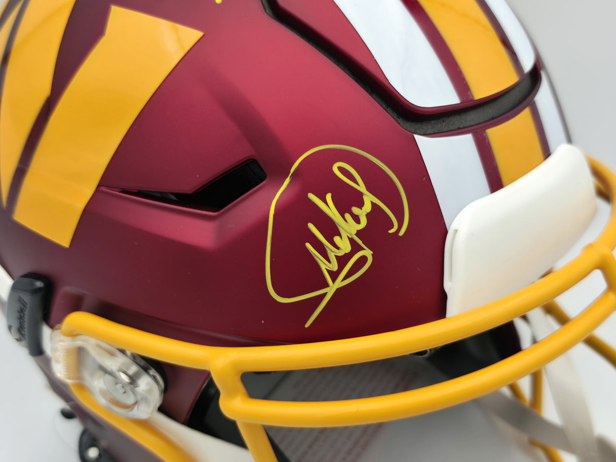 Mike Sainristil Autographed Washington Commanders Red Full Size SpeedFlex Authentic Helmet "Hail to the Commanders! Frozone!" Beckett BAS Witness #WU36076