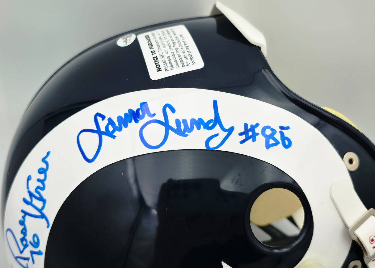 Los Angeles Rams Fearsome Foursome Autographed Blue Full Size Riddell Authentic Helmet With 4 Signatures Including Deacon Jones JSA #BA06055