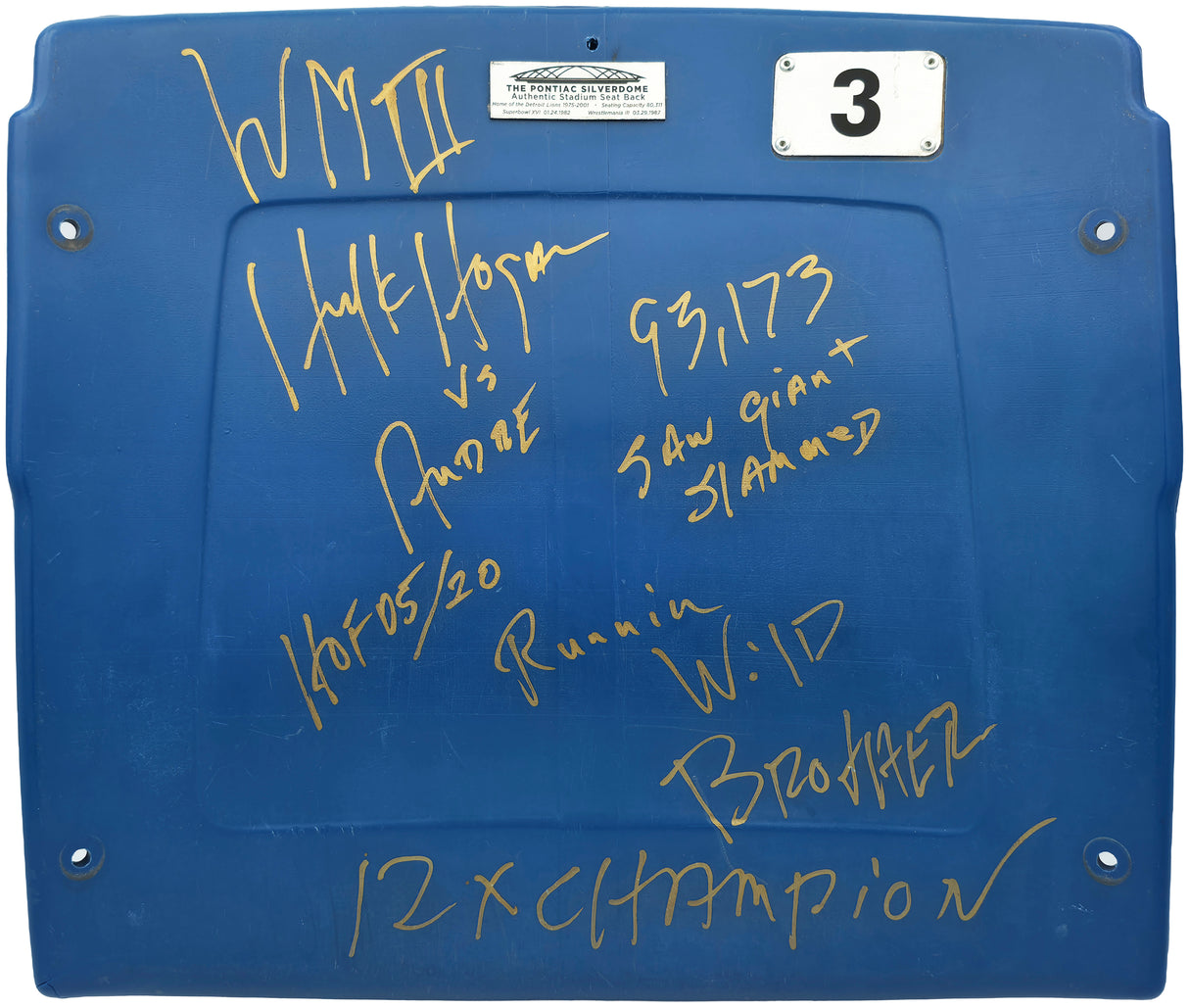 Hulk Hogan Autographed Silverdome WrestleMania III Seat Back VW III vs. Andre Beckett BAS #AF01008