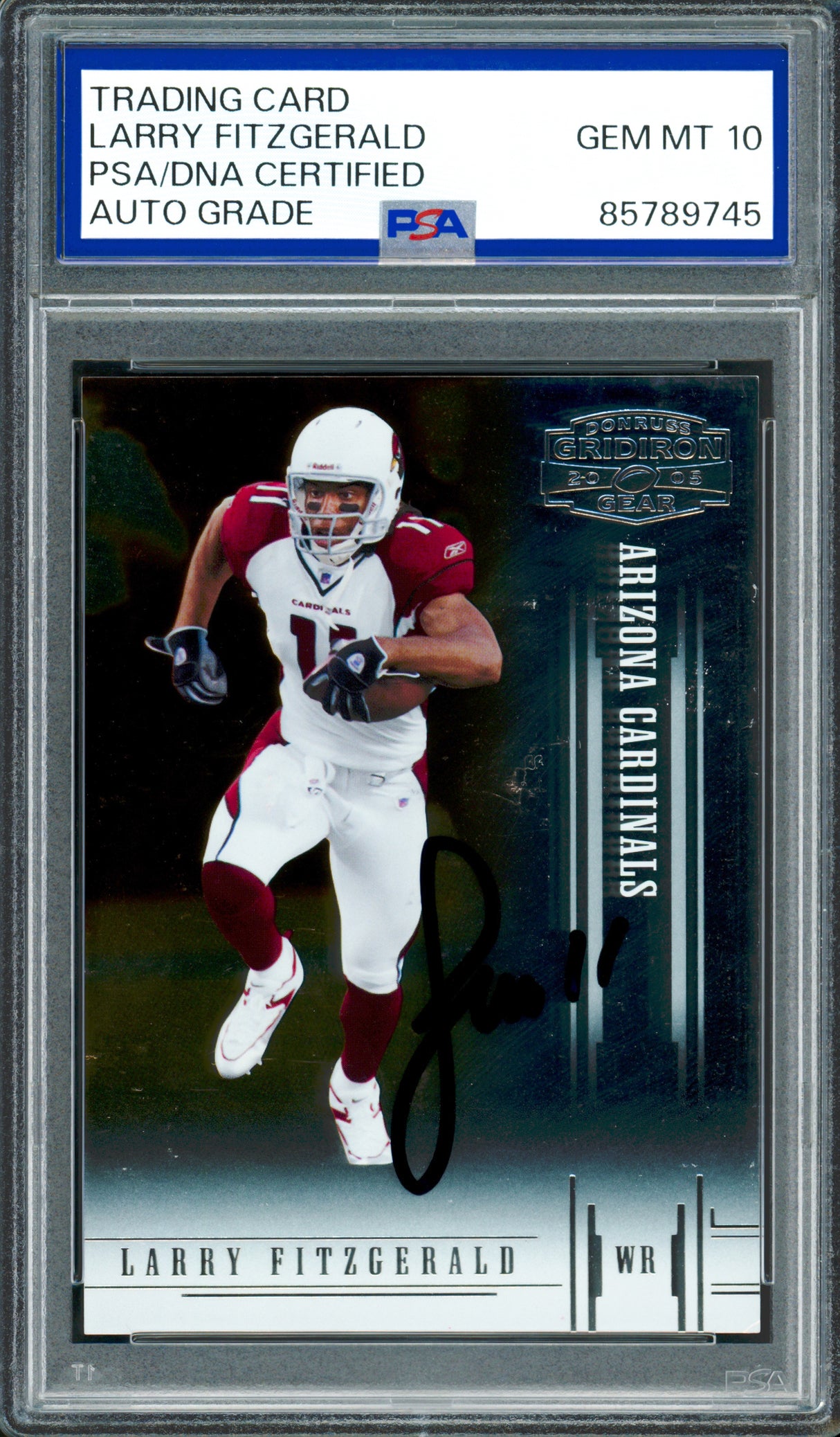 Larry Fitzgerald Autographed 2005 Donruss Gridiron Gear Sample Card #66 Arizona Cardinals Auto Grade Gem Mint 10 PSA/DNA #85789745