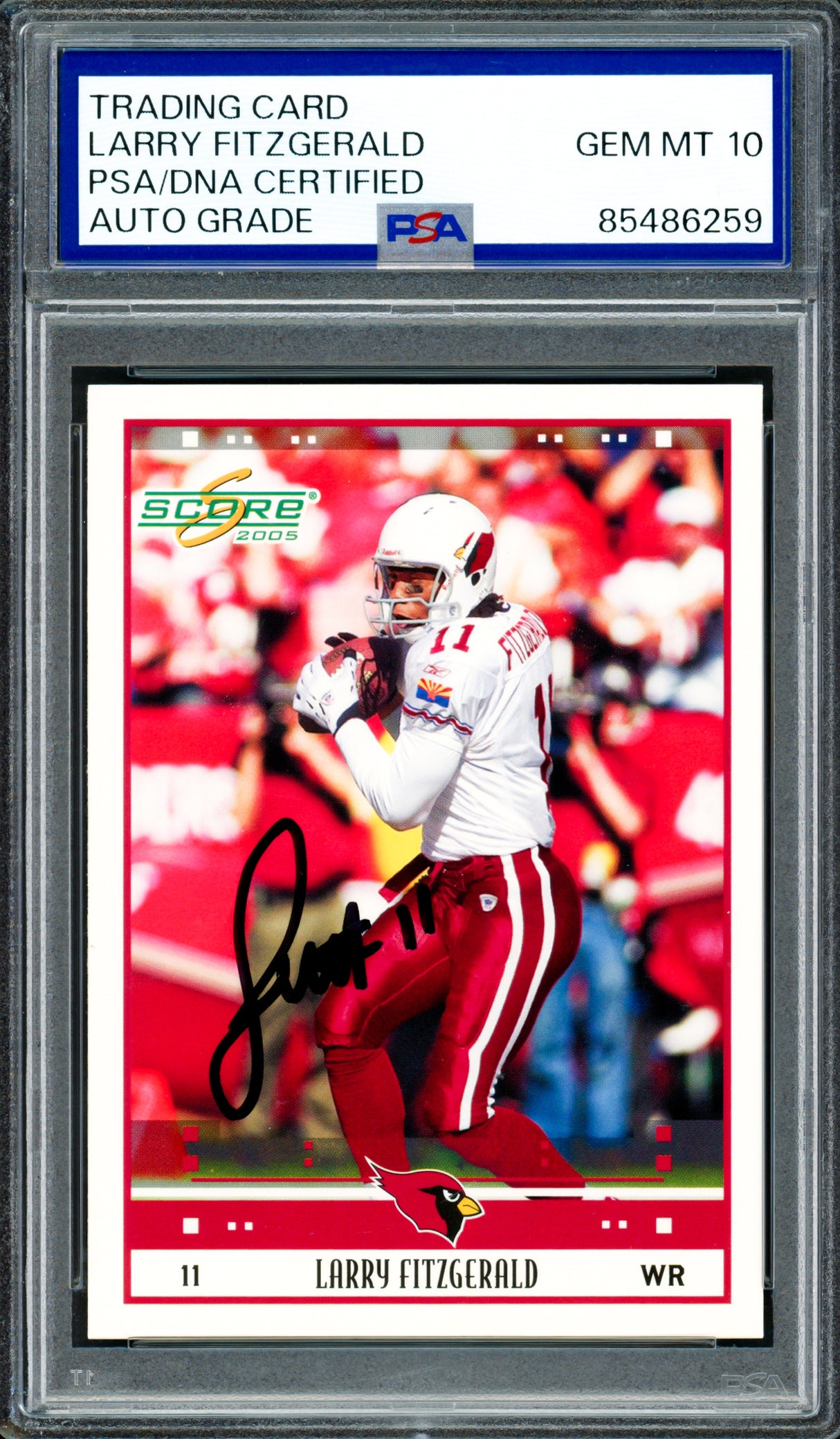 Larry Fitzgerald Autographed 2005 Score Card #8 Arizona Cardinals Auto Grade Gem Mint 10 PSA/DNA #85486259
