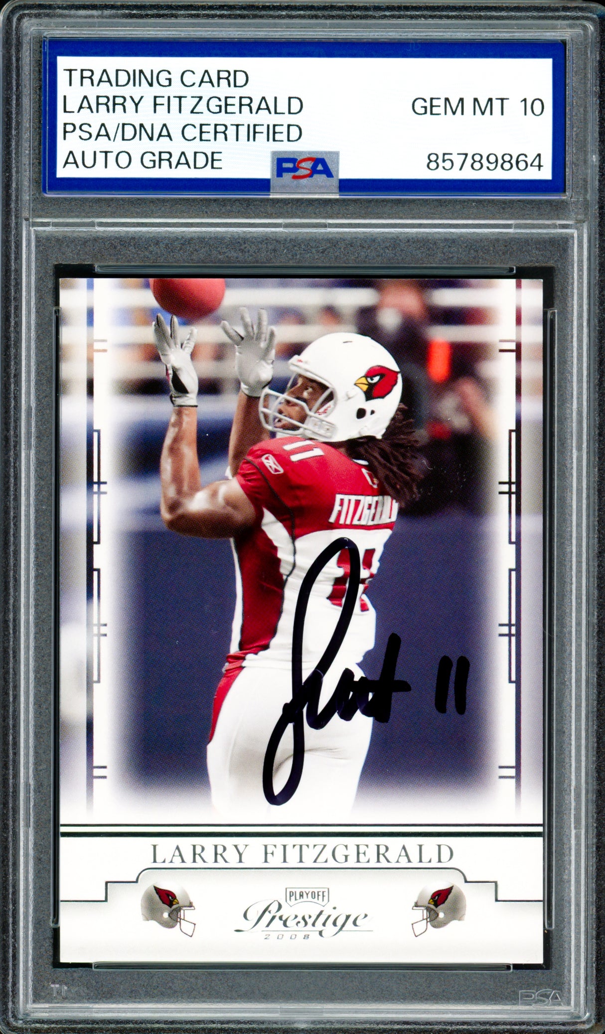 Larry Fitzgerald Autographed 2008 Prestige Card #2 Arizona Cardinals Auto Grade Gem Mint 10 PSA/DNA #85789864