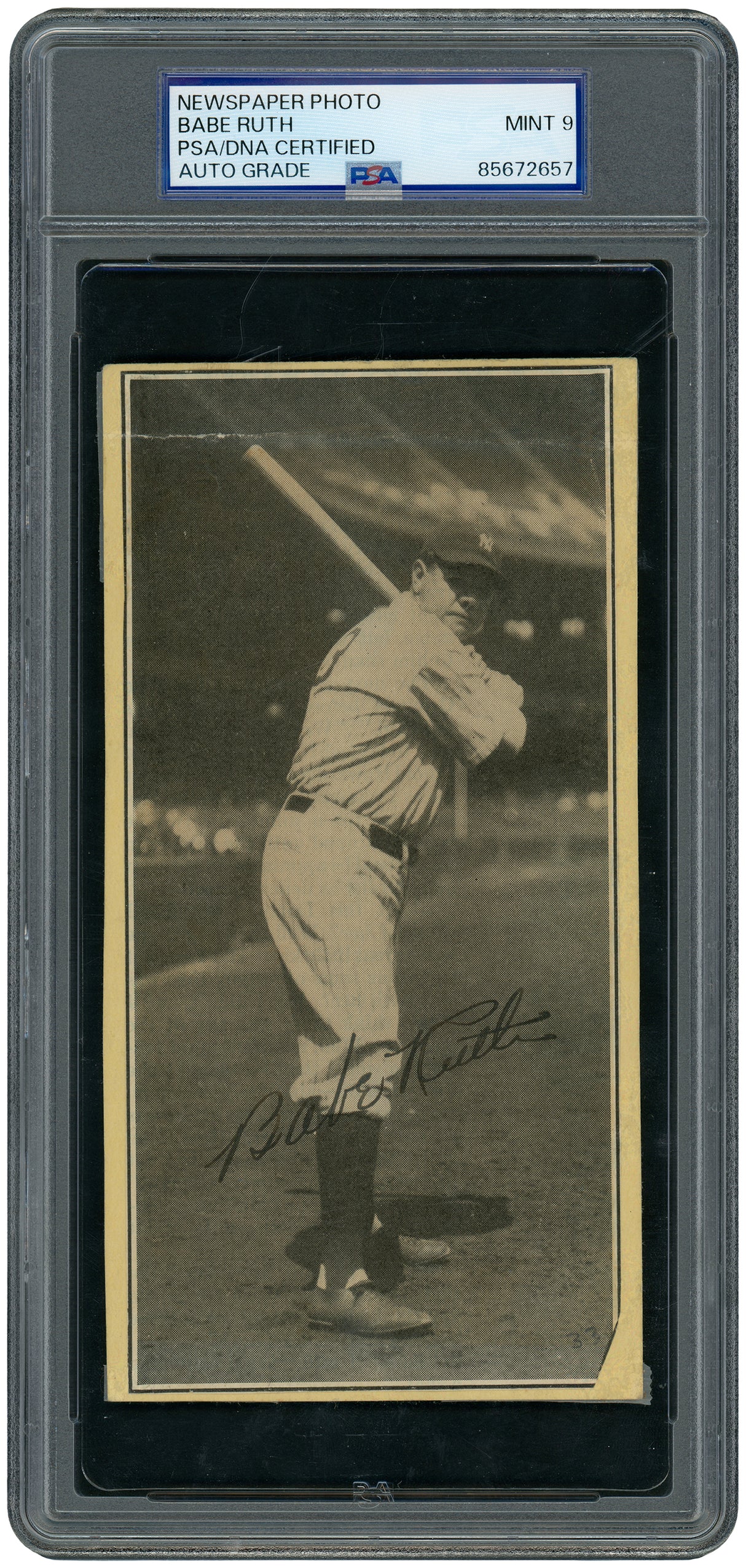 Babe Ruth Autographed Newspaper Photo New York Yankees Auto Grade Mint 9 PSA/DNA #85672657