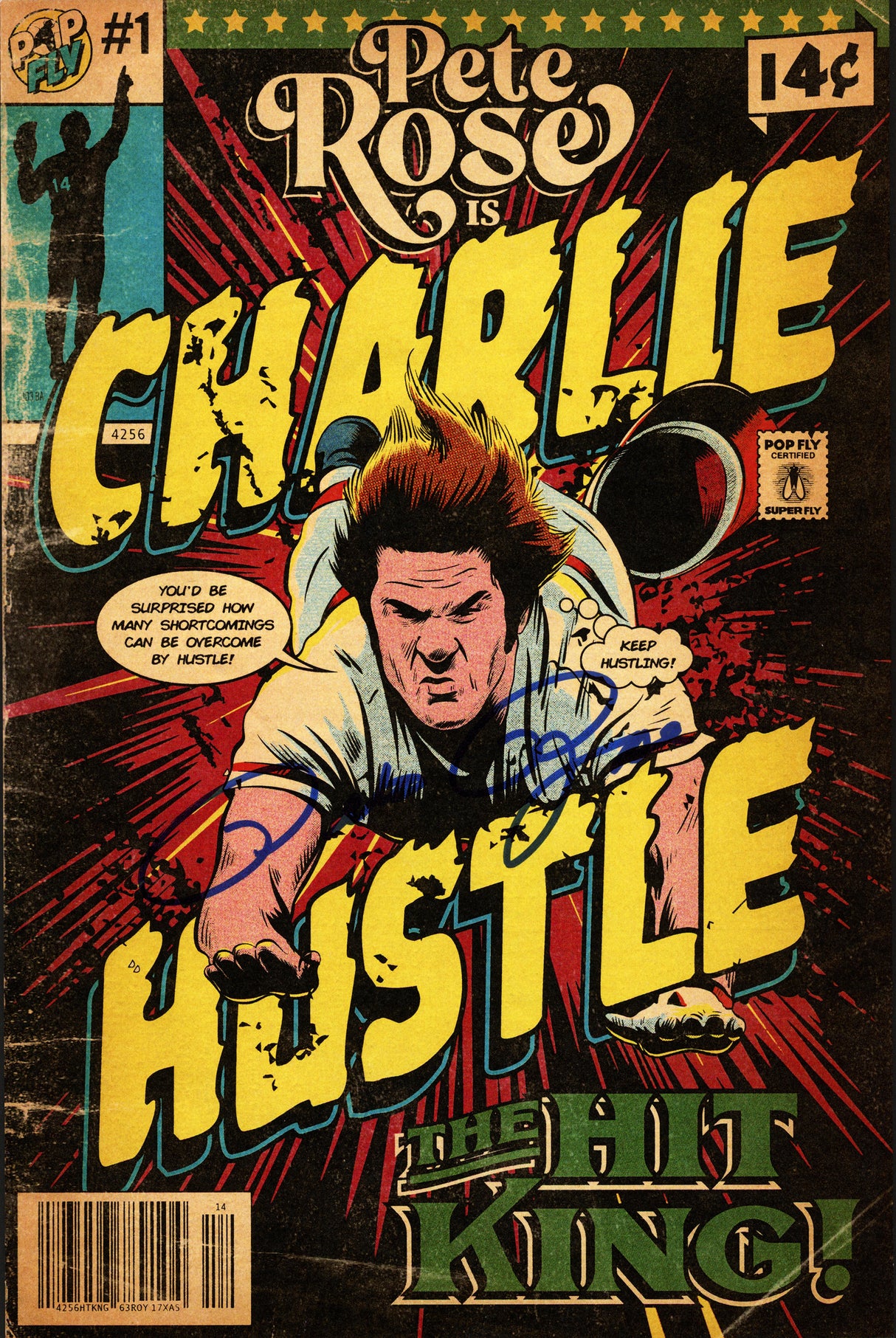Pete Rose Autographed Pop Fly Pop Shop Print "Charlie Hustle" Cincinnati Reds Signed by Artist #586/808 SKU #266187
