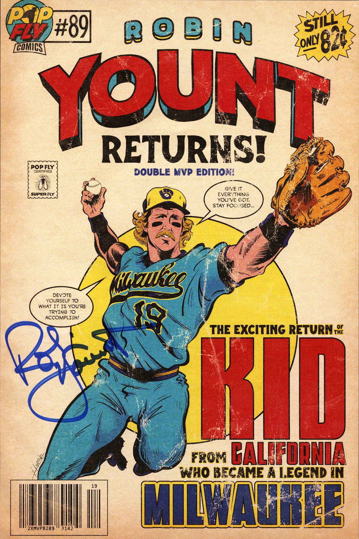 Robin Yount Autographed Pop Fly Pop Shop Print Milwaukee Brewers Signed by Artist #132/435 SKU #266206
