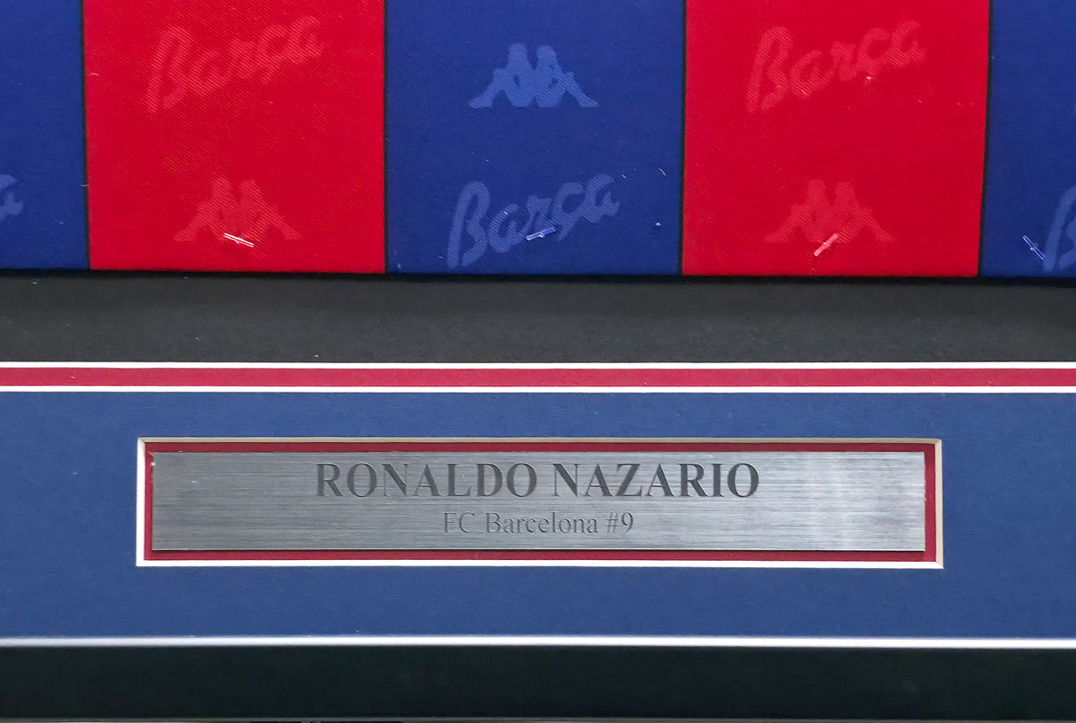 1996-97 FC Barcelona Ronaldo Nazario "The Phenomenon" Autographed Framed Red & Blue Kappa Jersey Beckett BAS Witness #3W181100