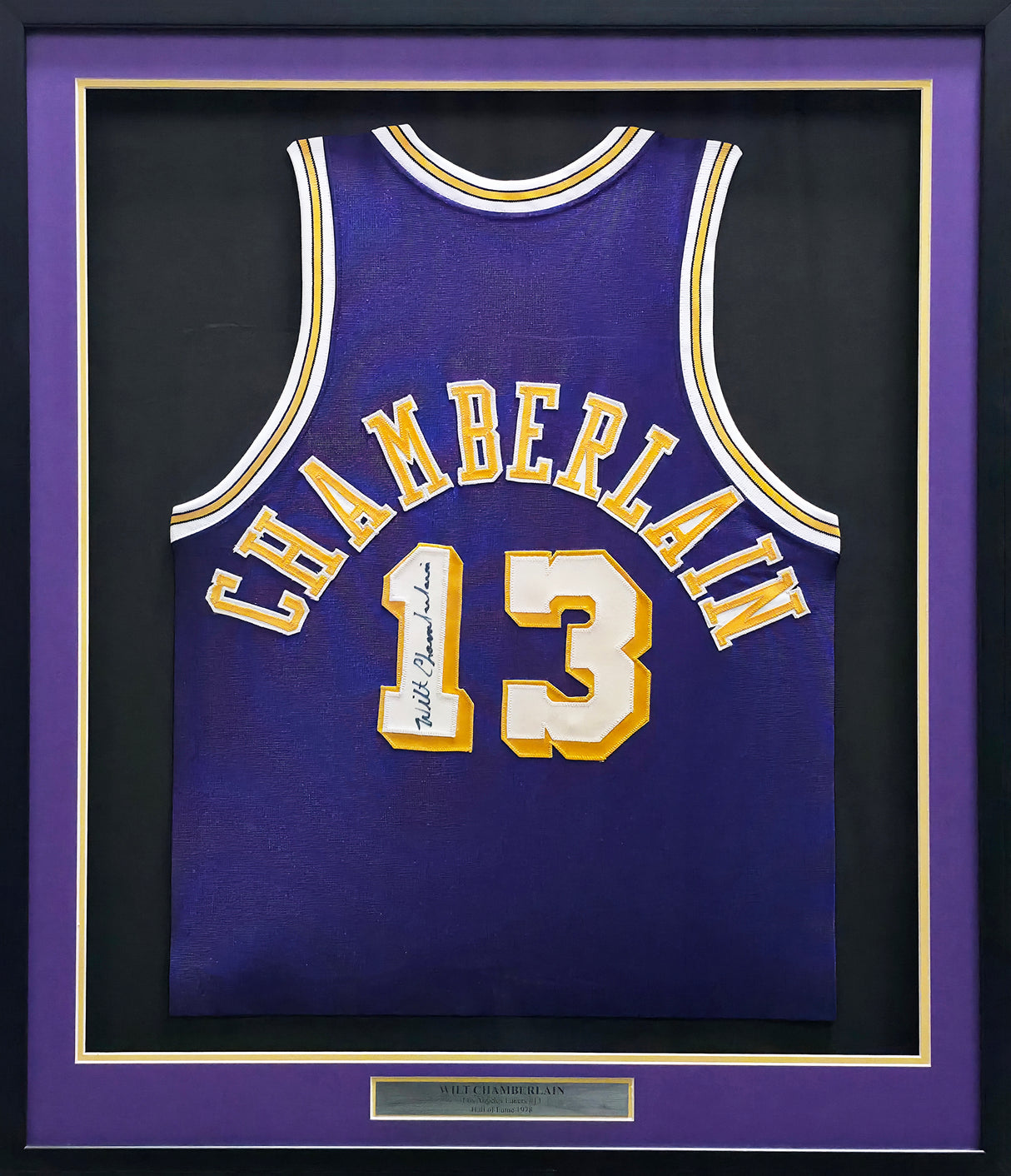 Los Angeles Lakers Wilt Chamberlain Autographed Framed Purple & Yellow Jersey PSA/DNA & Beckett BAS #AE83244