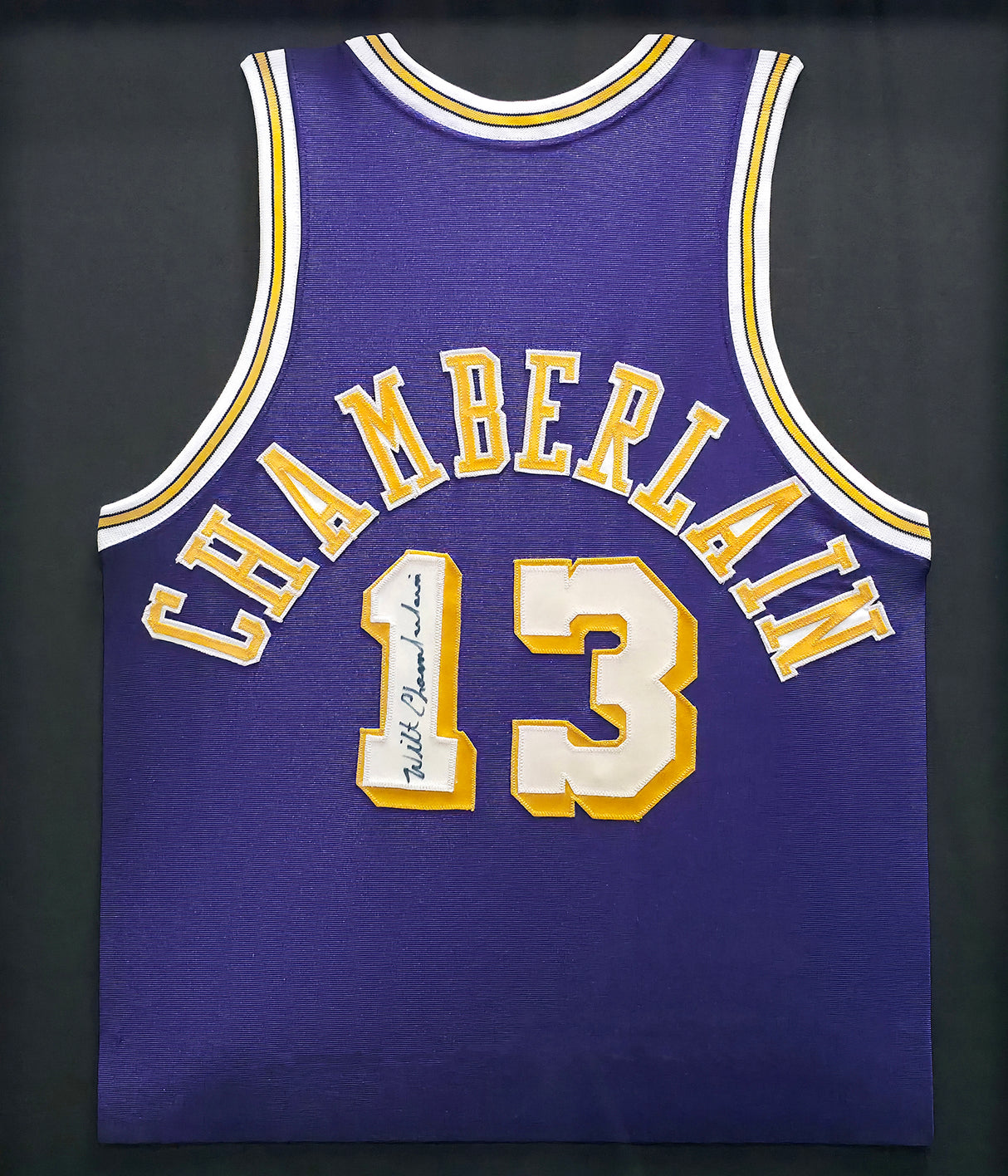 Los Angeles Lakers Wilt Chamberlain Autographed Framed Purple & Yellow Jersey PSA/DNA & Beckett BAS #AE83244