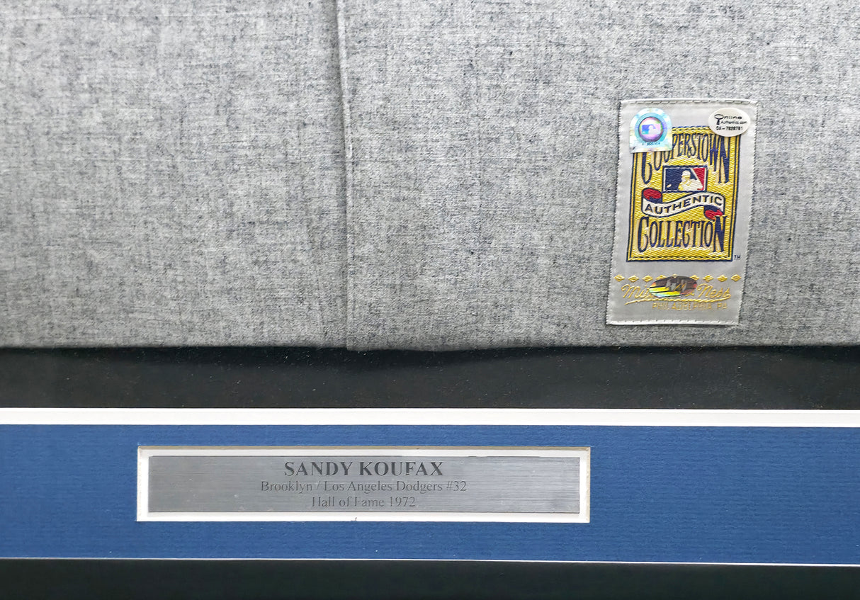 Los Angeles Dodgers Sandy Koufax Autographed Framed Gray Mitchell & Ness Jersey MLB Holo & Steiner Holo SKU #266232