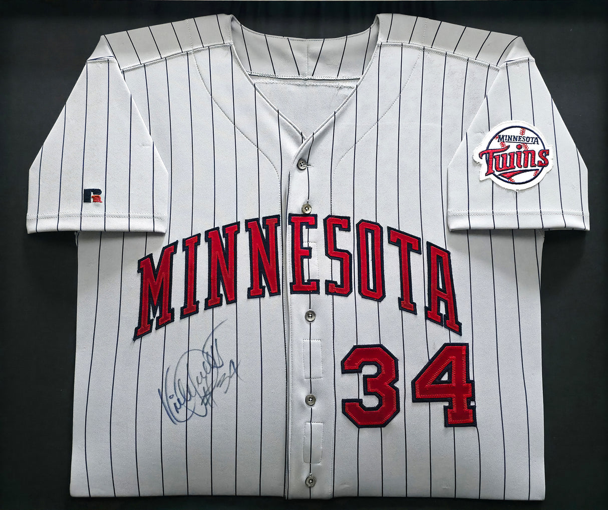 Minnesota Twins Kirby Puckett Autographed Framed Gray Russell Jersey "#34" JSA #ZZ91444