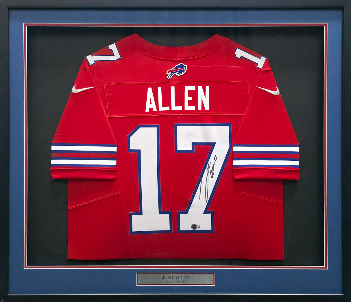 Buffalo Bills Josh Allen Autographed Framed Red Nike Jersey Beckett BAS Witness #1W462235