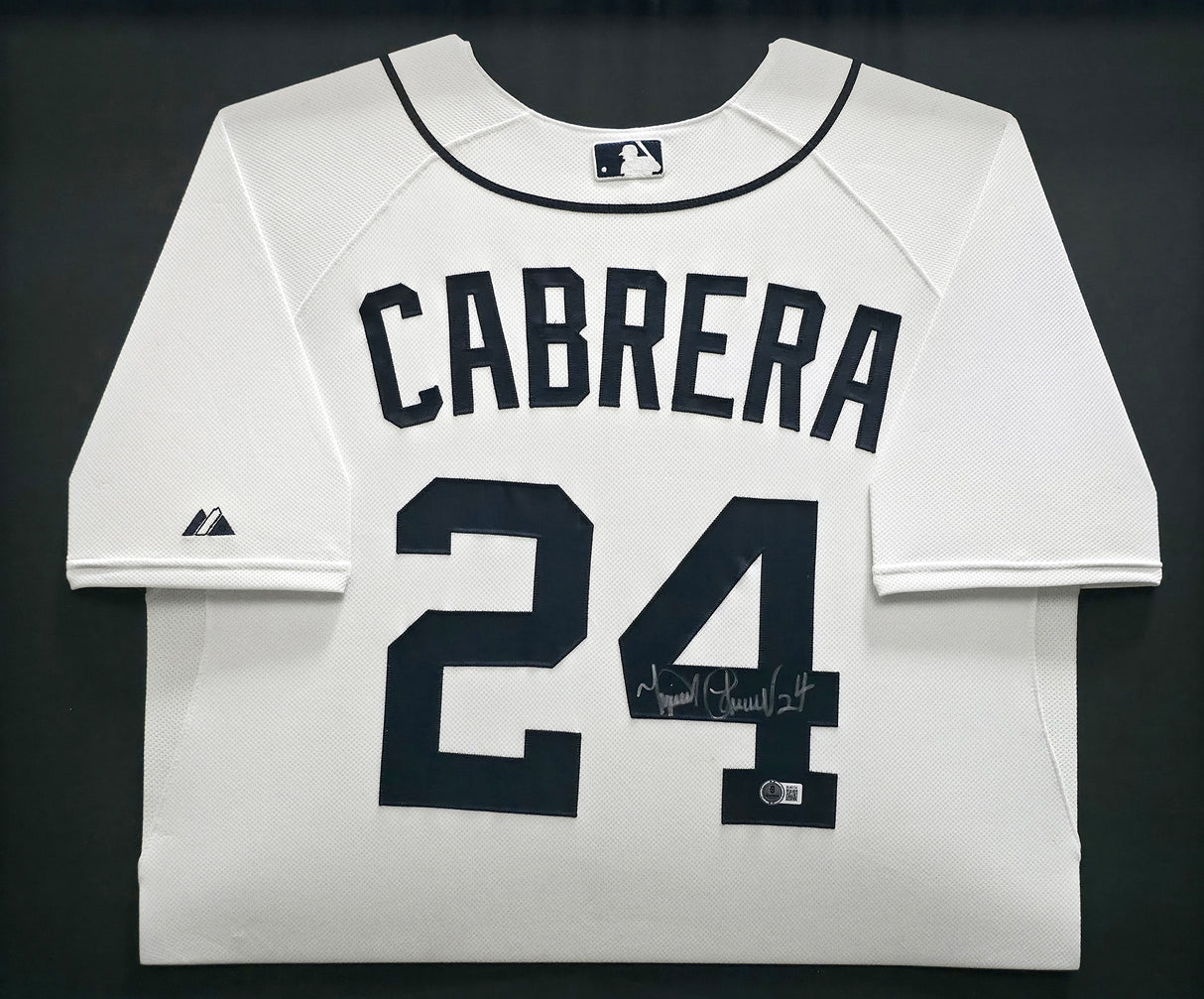 Detroit Tigers Miguel Cabrera Autographed Framed White Majestic Jersey Beckett BAS QR #BU86724