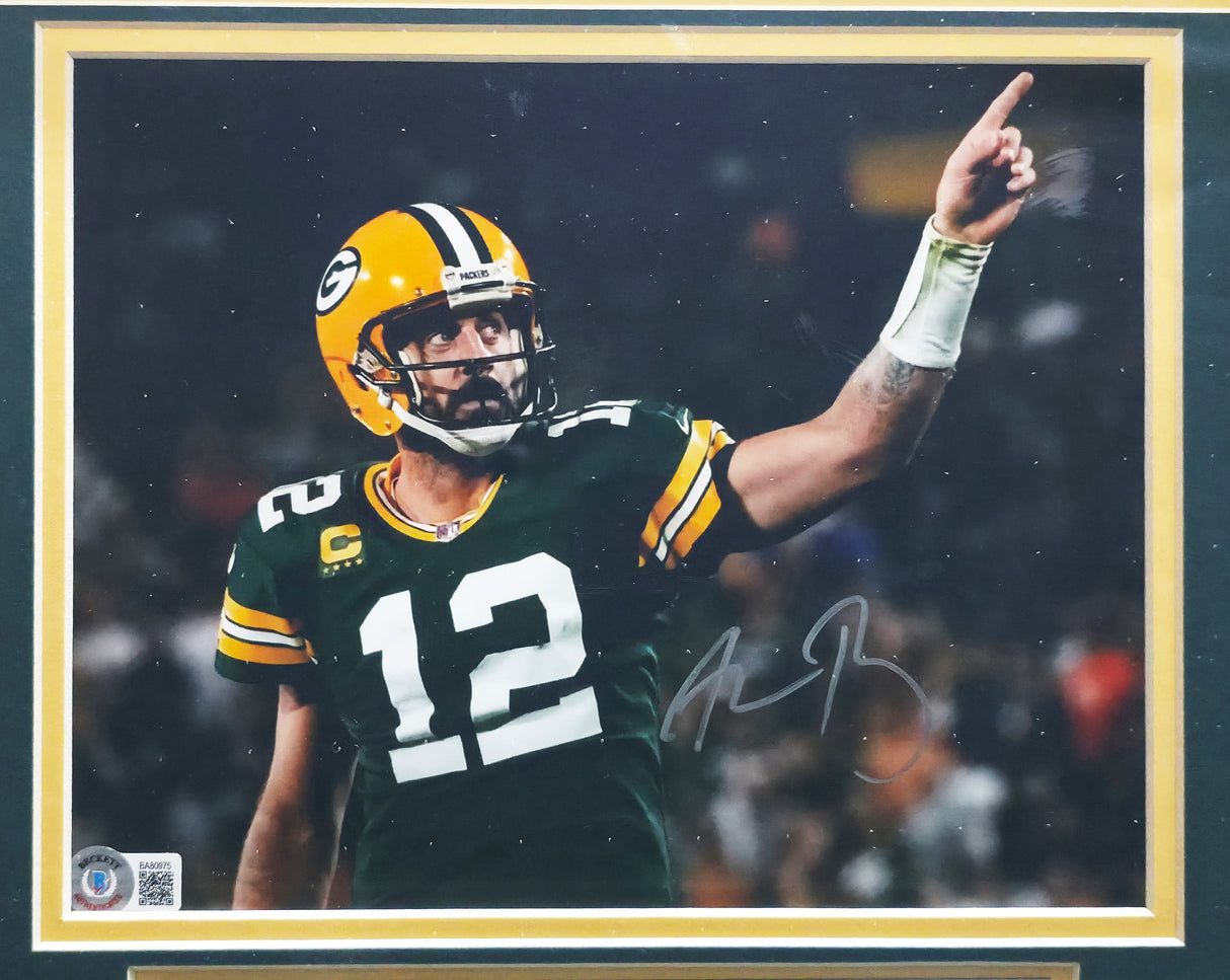 Aaron Rodgers Autographed Framed 8x10 Photo Green Bay Packers Beckett BAS QR #BA80975