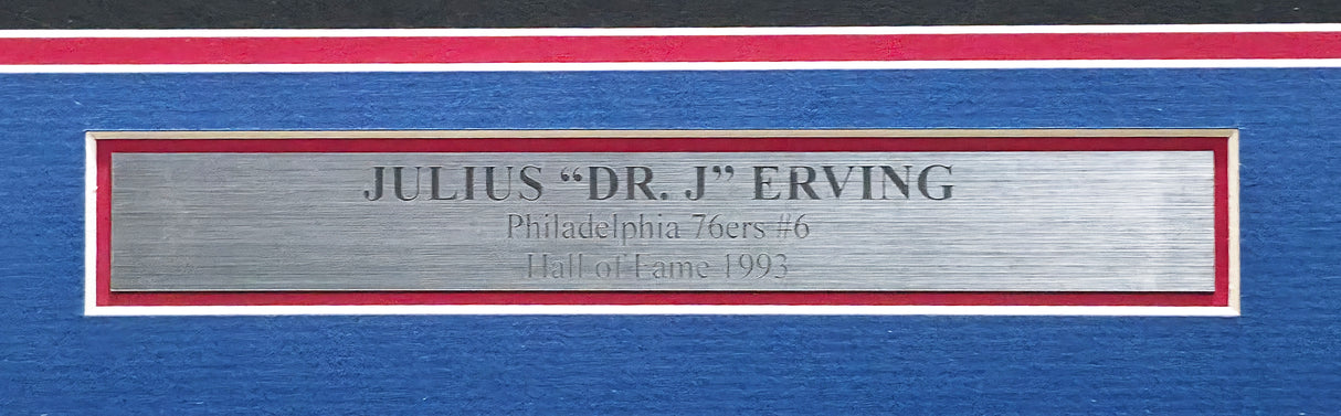 Philadelphia 76ers Julius "Dr. J" Erving Autographed Framed Blue Jersey Beckett BAS Witness Stock #266060