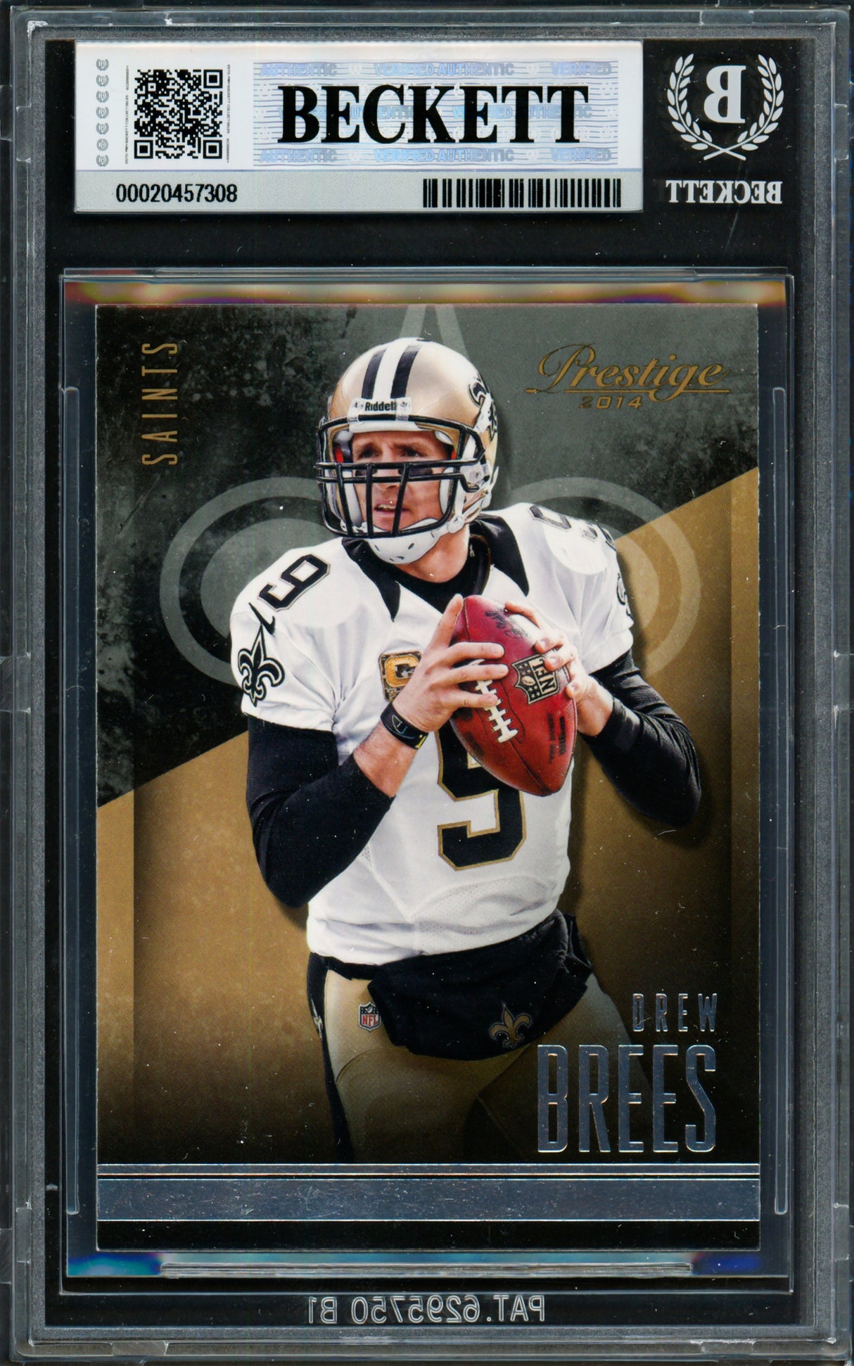 Drew Brees Autographed 2014 Panini Prestige Card #162 New Orleans Saints Beckett BAS #20457308
