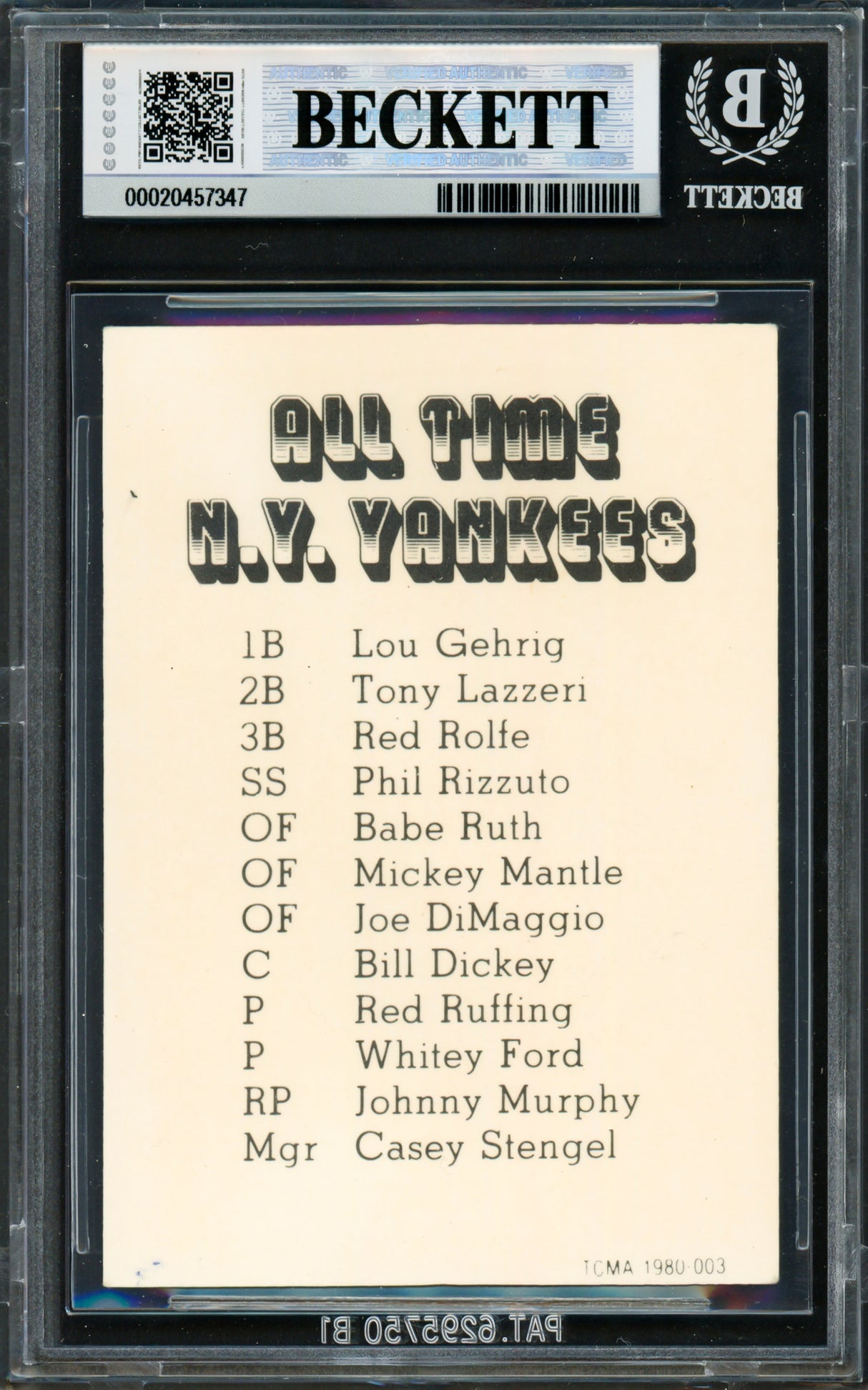 Joe Dimaggio Autographed 1980 TCMA Card #3 New York Yankees Beckett BAS #20457347