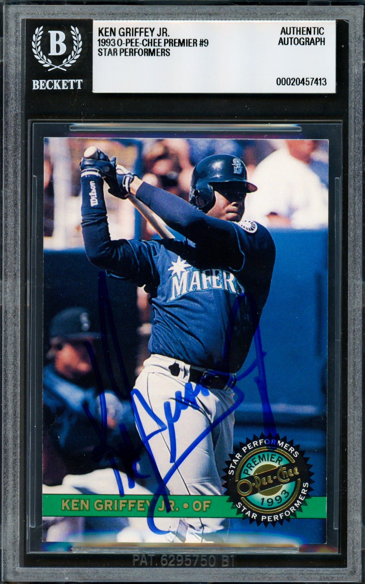 Ken Griffey Jr. Autographed 1993 O Pee Chee Premier Star Performers Card #9 Seattle Mariners Beckett BAS #20457413