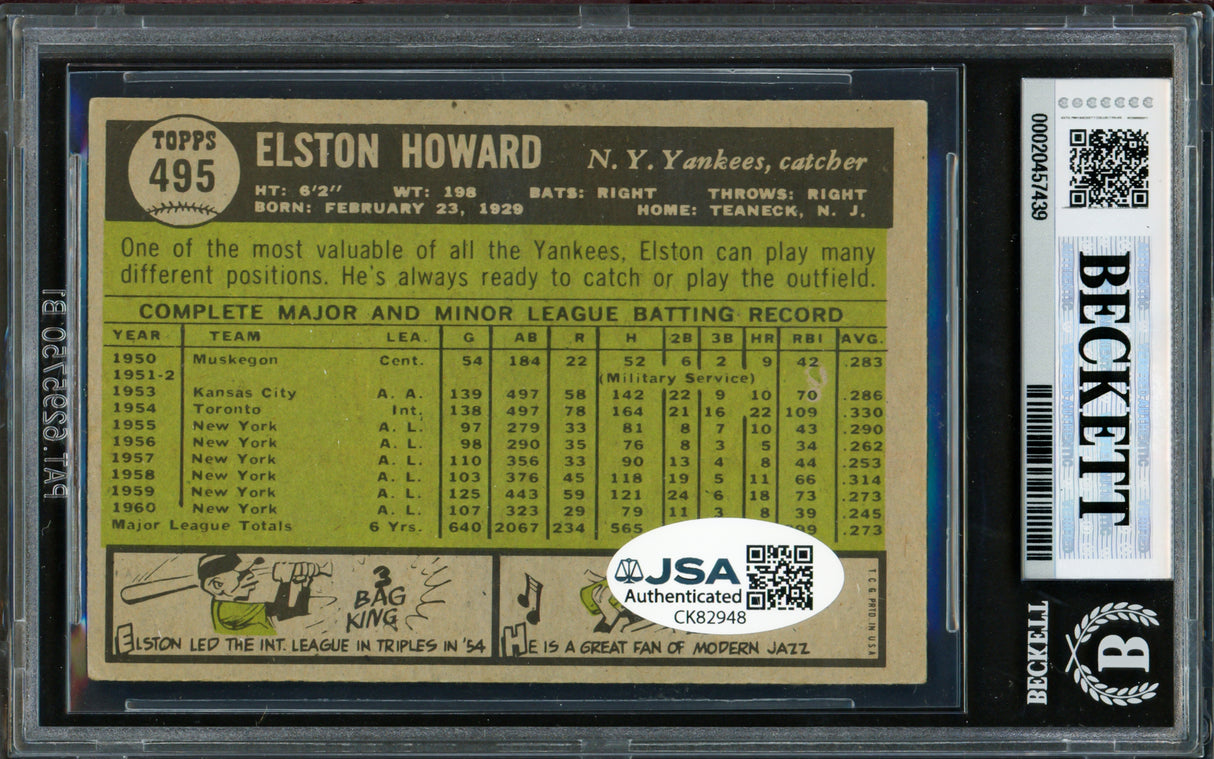 Elston Howard Autographed 1961 Topps Card #495 New York Yankees Beckett BAS #20457439