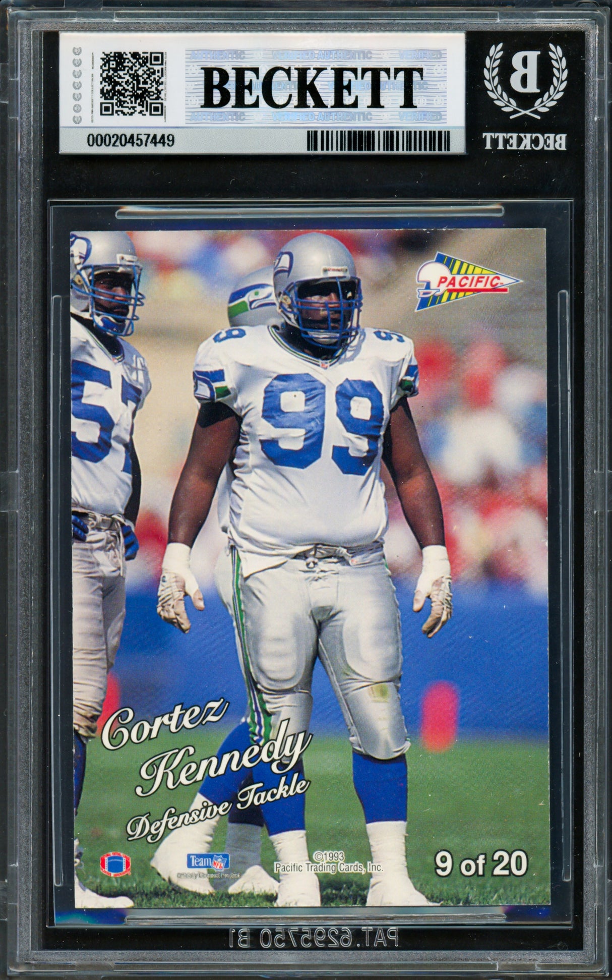 Cortez Kennedy Autographed 1993 Pacific Silver Prism Card #9 Seattle Seahawks Beckett BAS #20457449