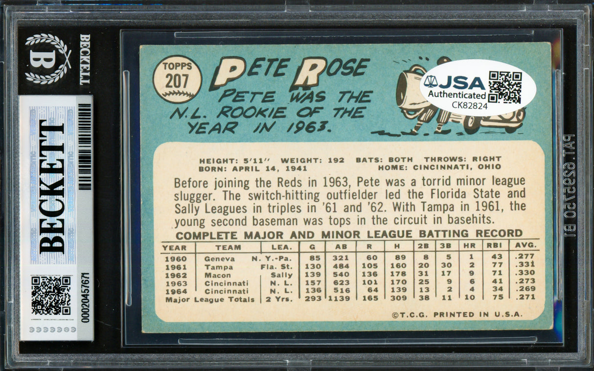 Pete Rose Autographed 1965 Topps Card #207 Cincinnati Reds Beckett BAS #20457671