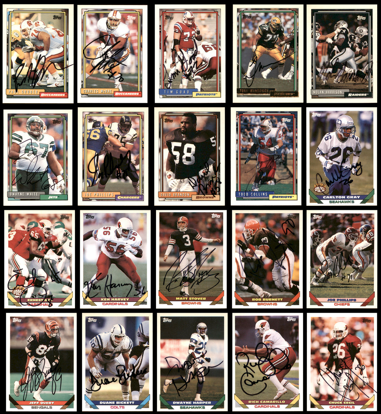 115 Count Lot of Autographed 1990-2001 Topps Football Cards (All Different) SKU #266473