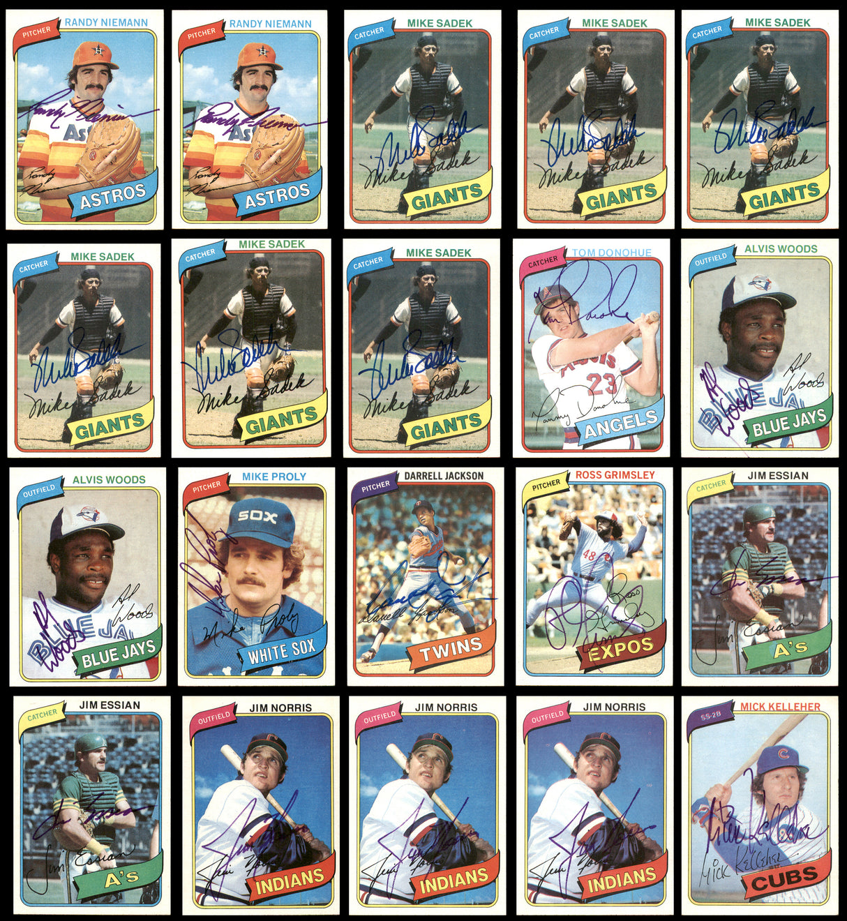 75 Count Lot of Autographed 1980 Topps Baseball Cards SKU #266512