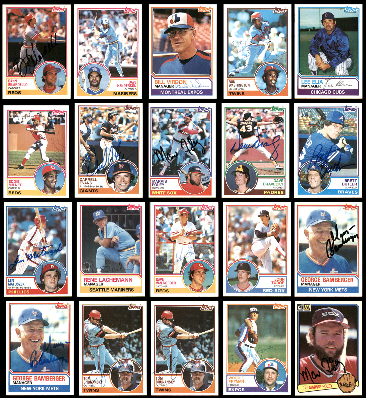 99 Count Lot of Autographed 1983 Topps, Donruss & Fleer Baseball Cards SKU #266523