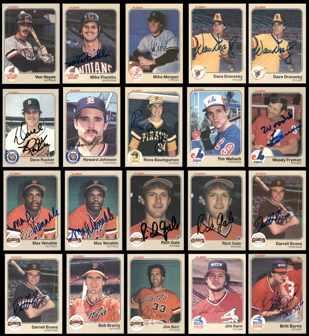 99 Count Lot of Autographed 1983 Topps, Donruss & Fleer Baseball Cards SKU #266523