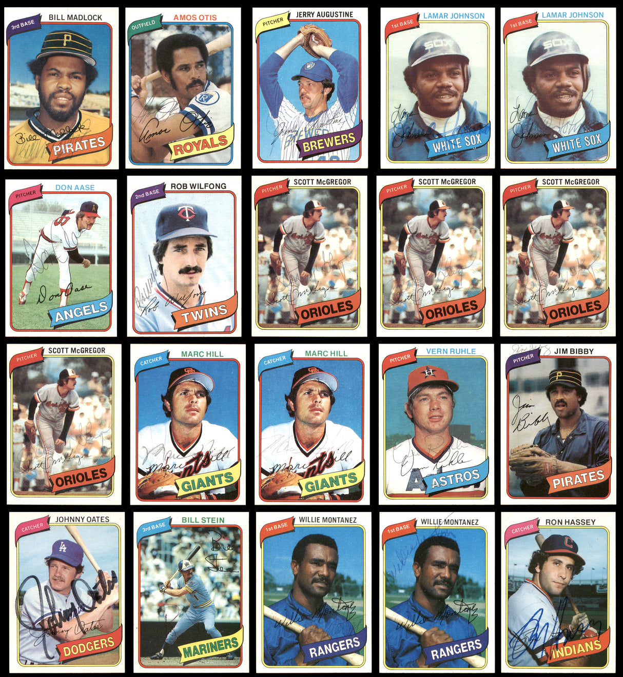 124 Count Lot of Autographed 1980 Topps Baseball Cards SKU #266550