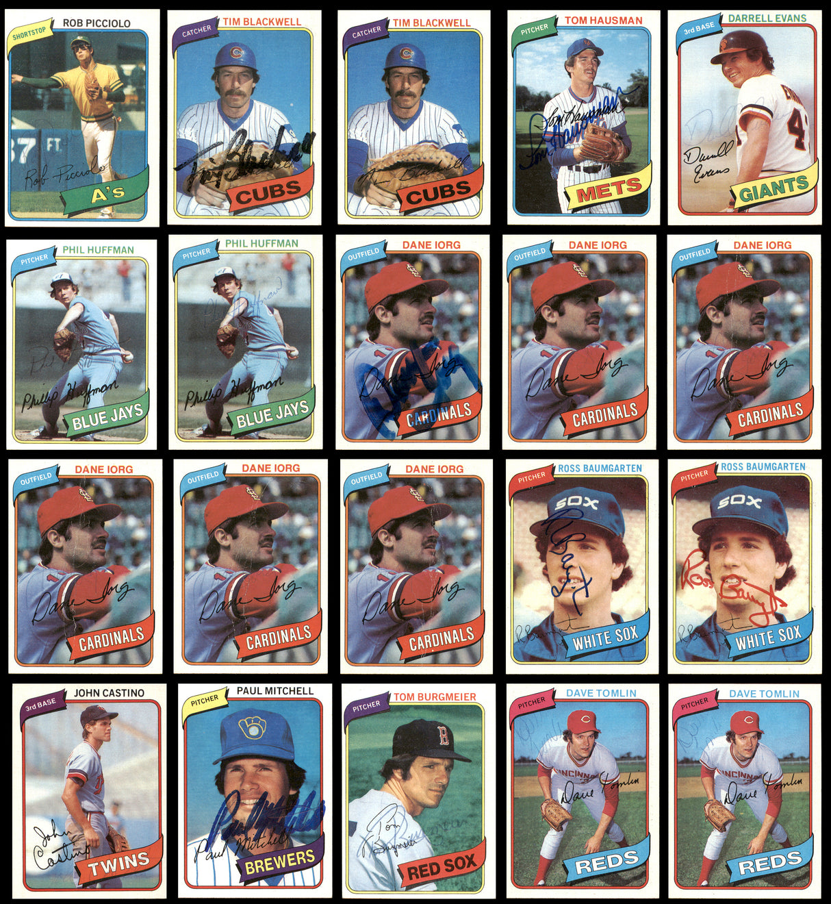124 Count Lot of Autographed 1980 Topps Baseball Cards SKU #266550