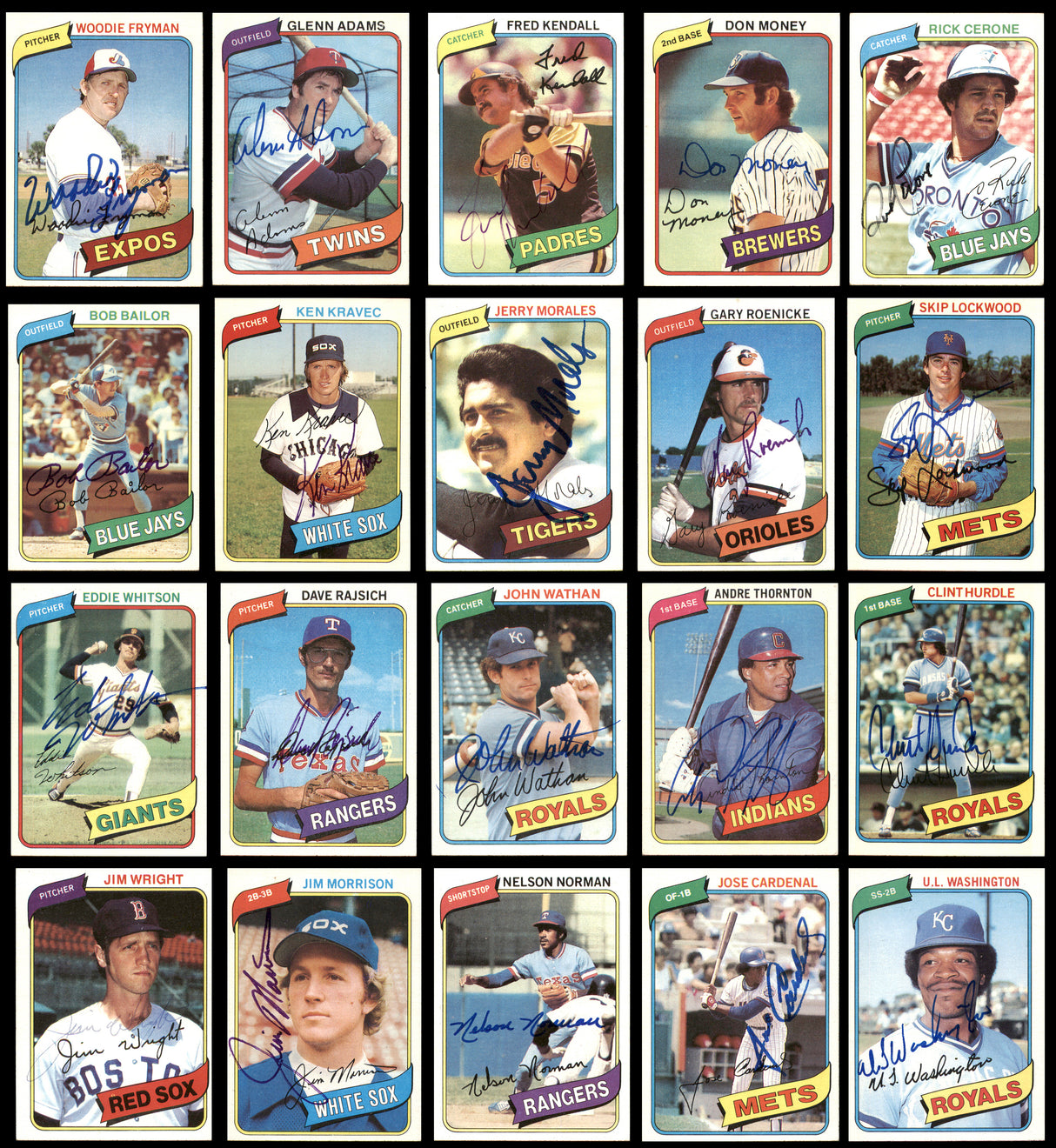 177 Count Lot of Autographed 1980 Topps Baseball Cards (All Different) SKU #266558