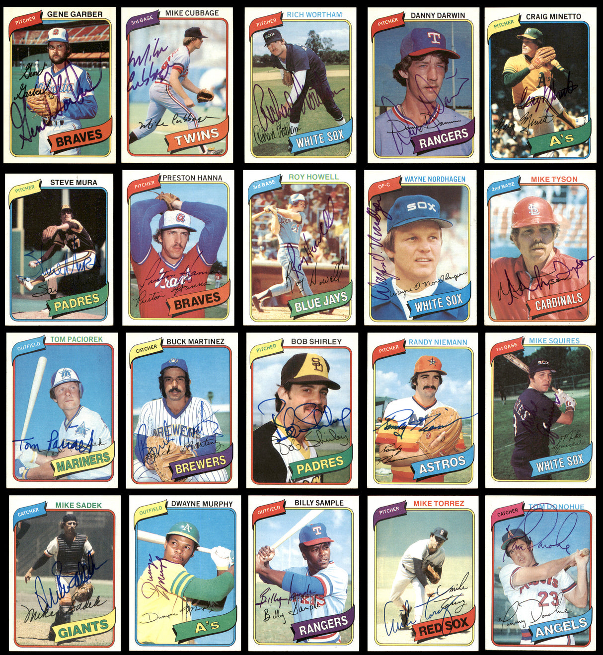 177 Count Lot of Autographed 1980 Topps Baseball Cards (All Different) SKU #266558
