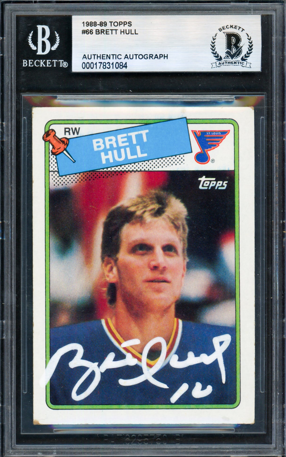 Brett Hull Autographed 1988-89 Topps Card #66 St. Louis Blues Beckett BAS #17831084